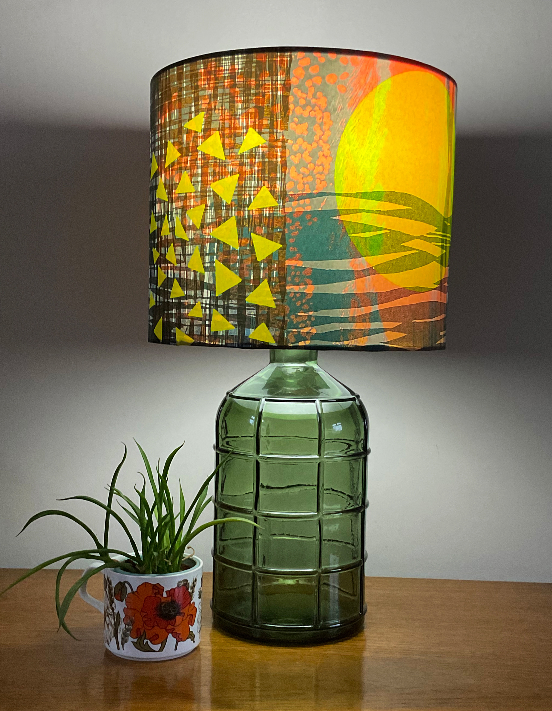 Yellow Sun abstract print, 25cm width drum lampshade