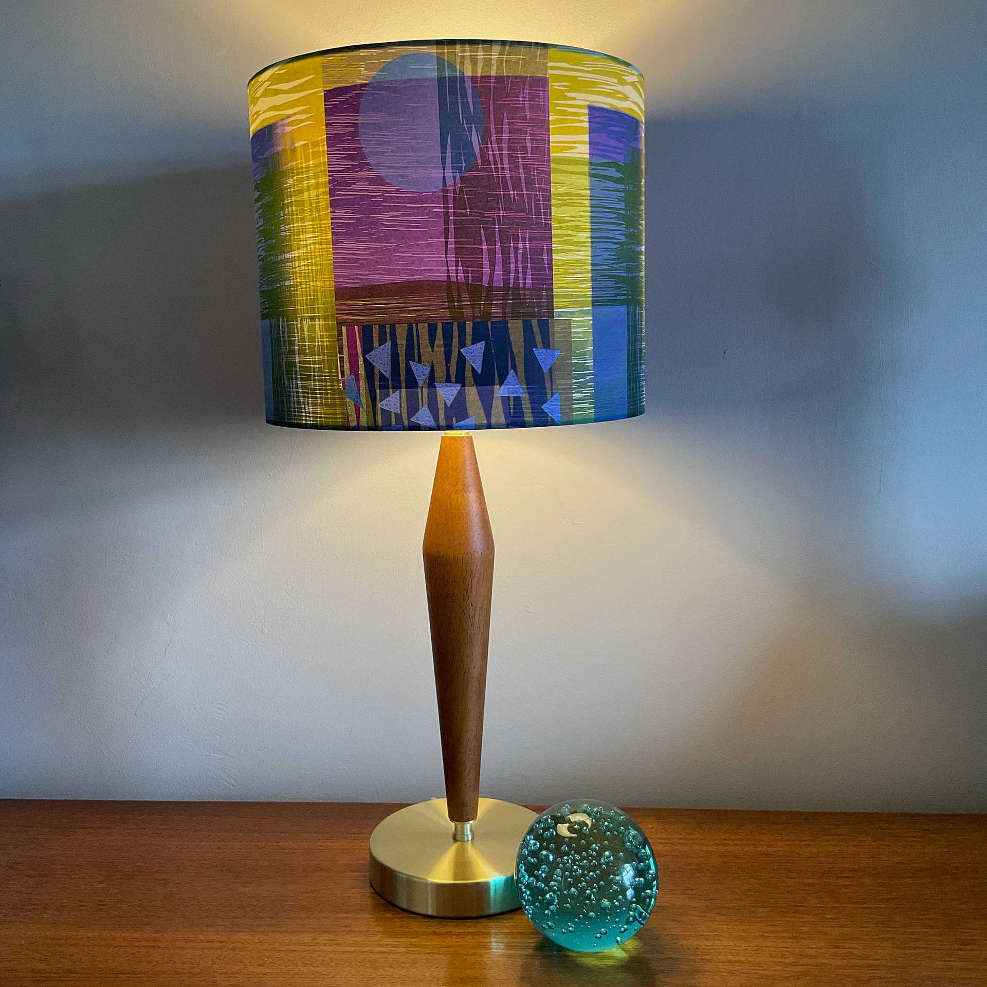 Blue Sun abstract drum lampshade, 15cm width
