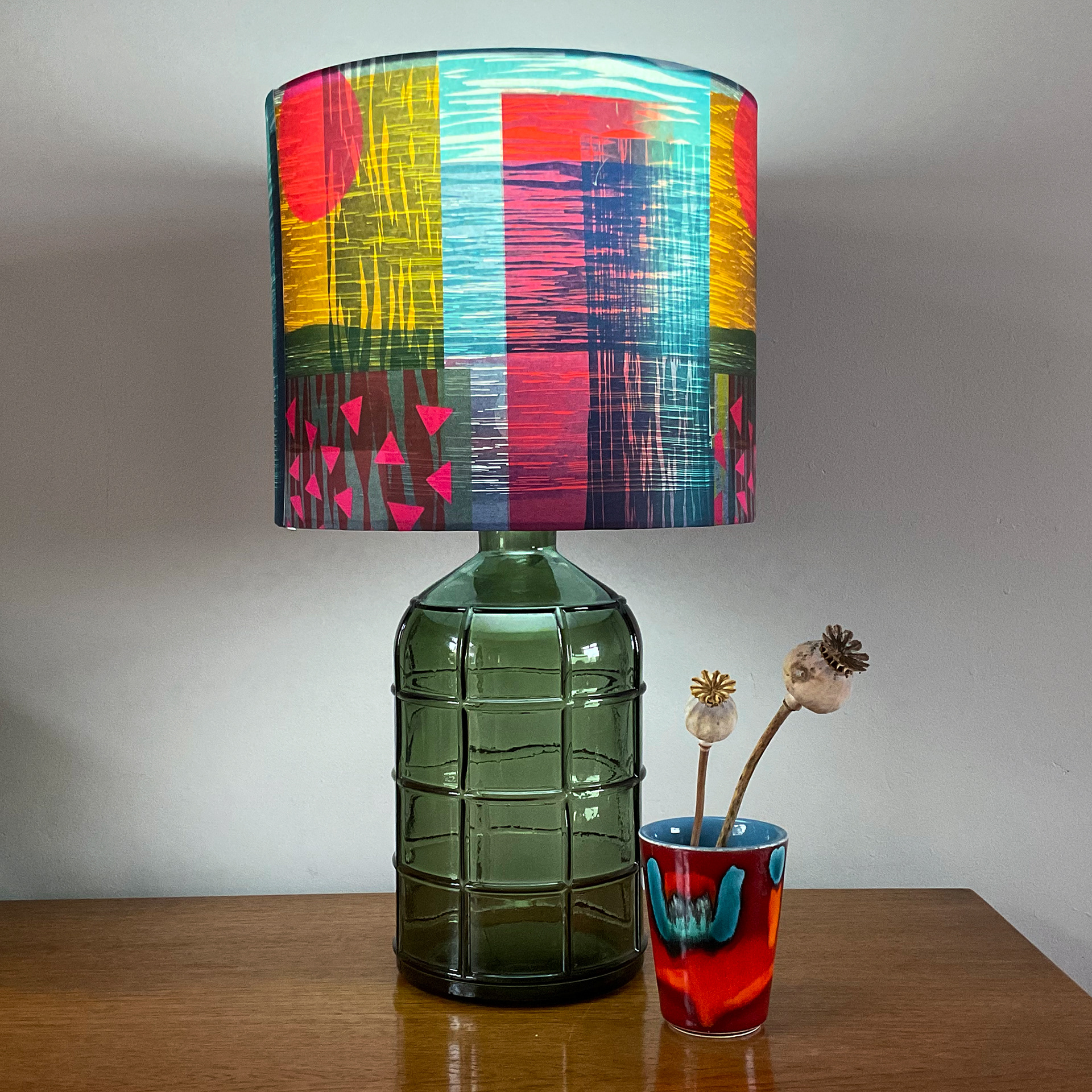 Pink Sun abstract print, 25cm width drum lampshade