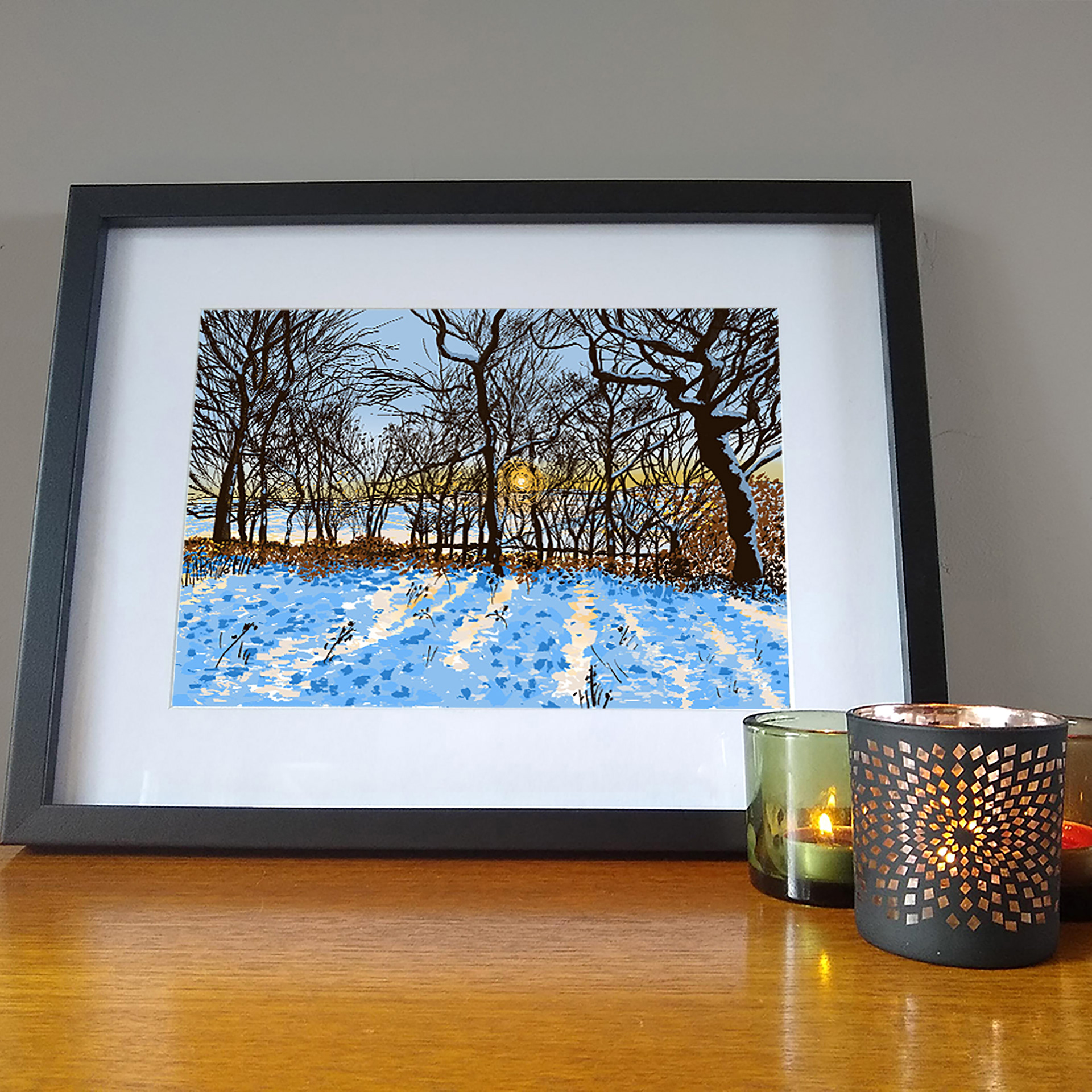 Frosty sunset - available as a greetings card and giclee print