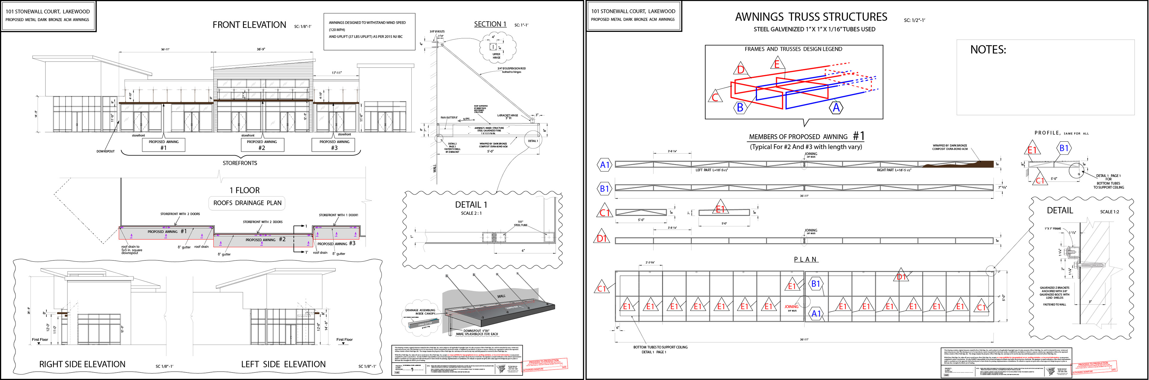 Structural and architectural design. Project of metal canopies, approved.