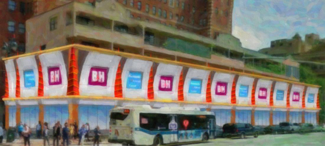 Conception of B&H store in NYC. Digital painting. Proposed.