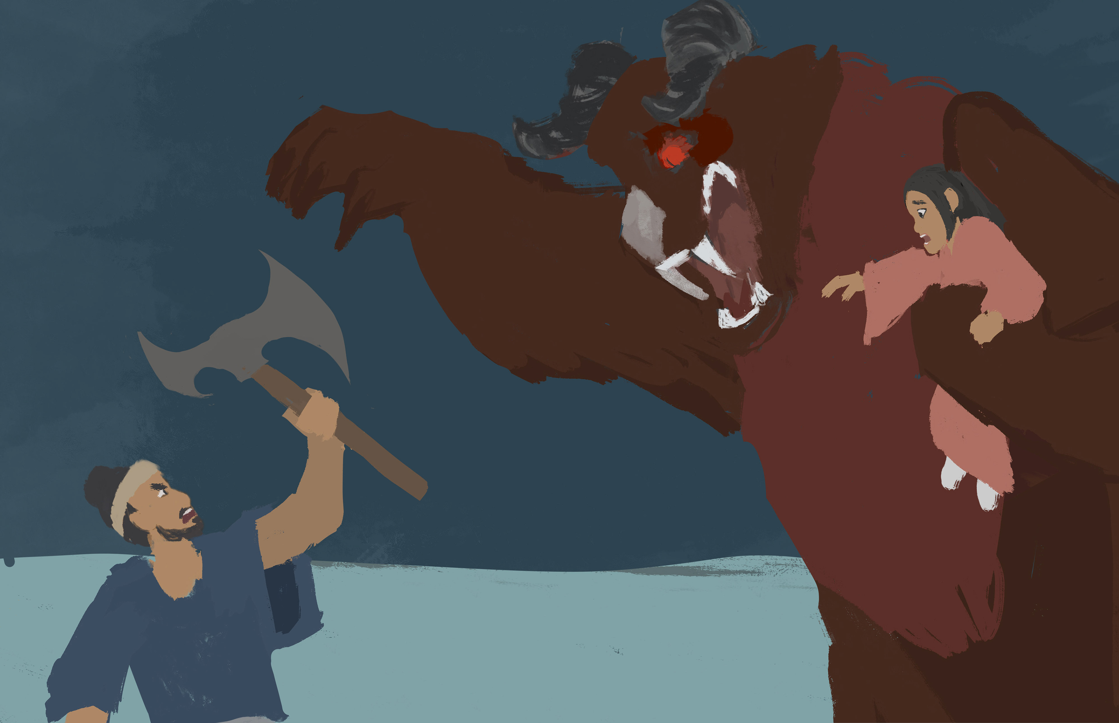 He shouted at the mountain spirit to release her, but the creature refused, claiming it had been alone for hundreds of years and that the girl now belonged to it.