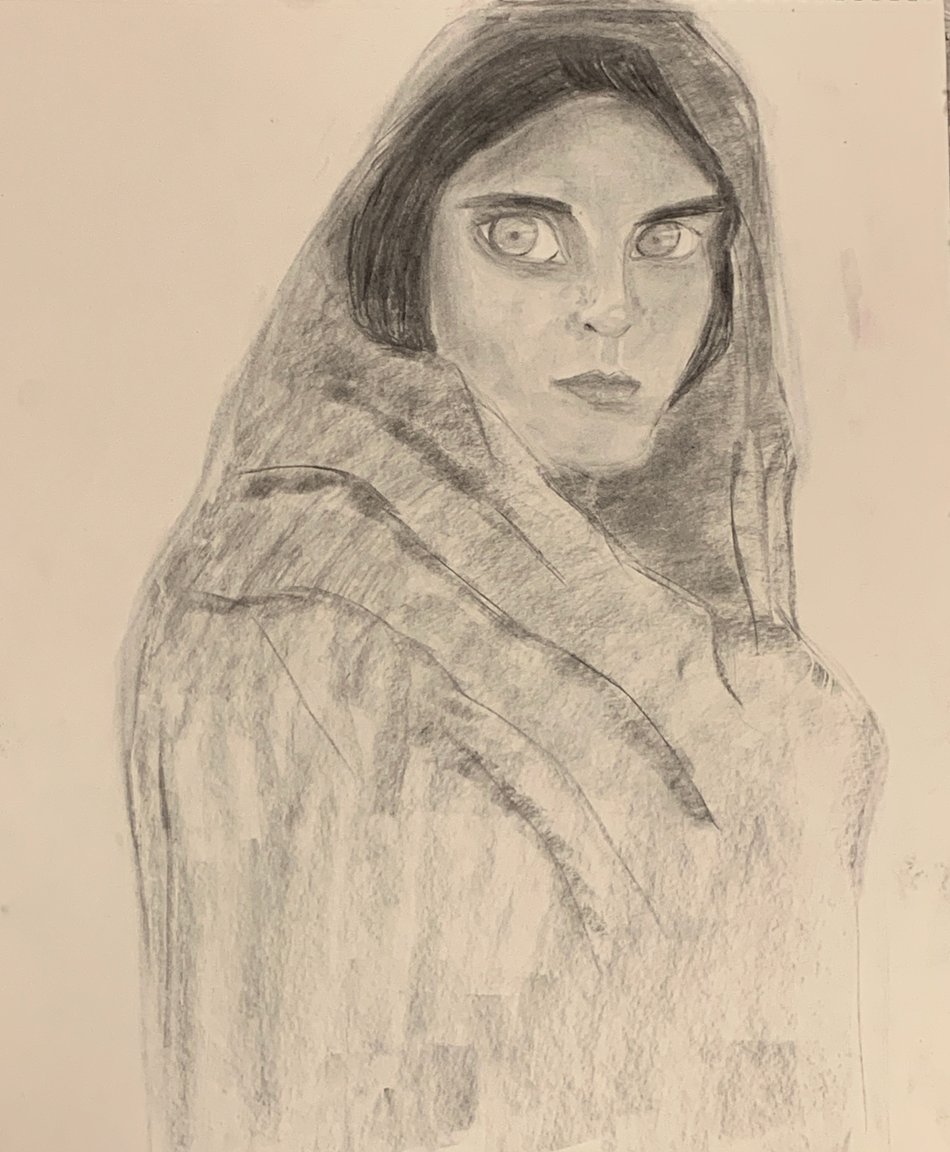 Sharbat Gula Charcoal Drawing