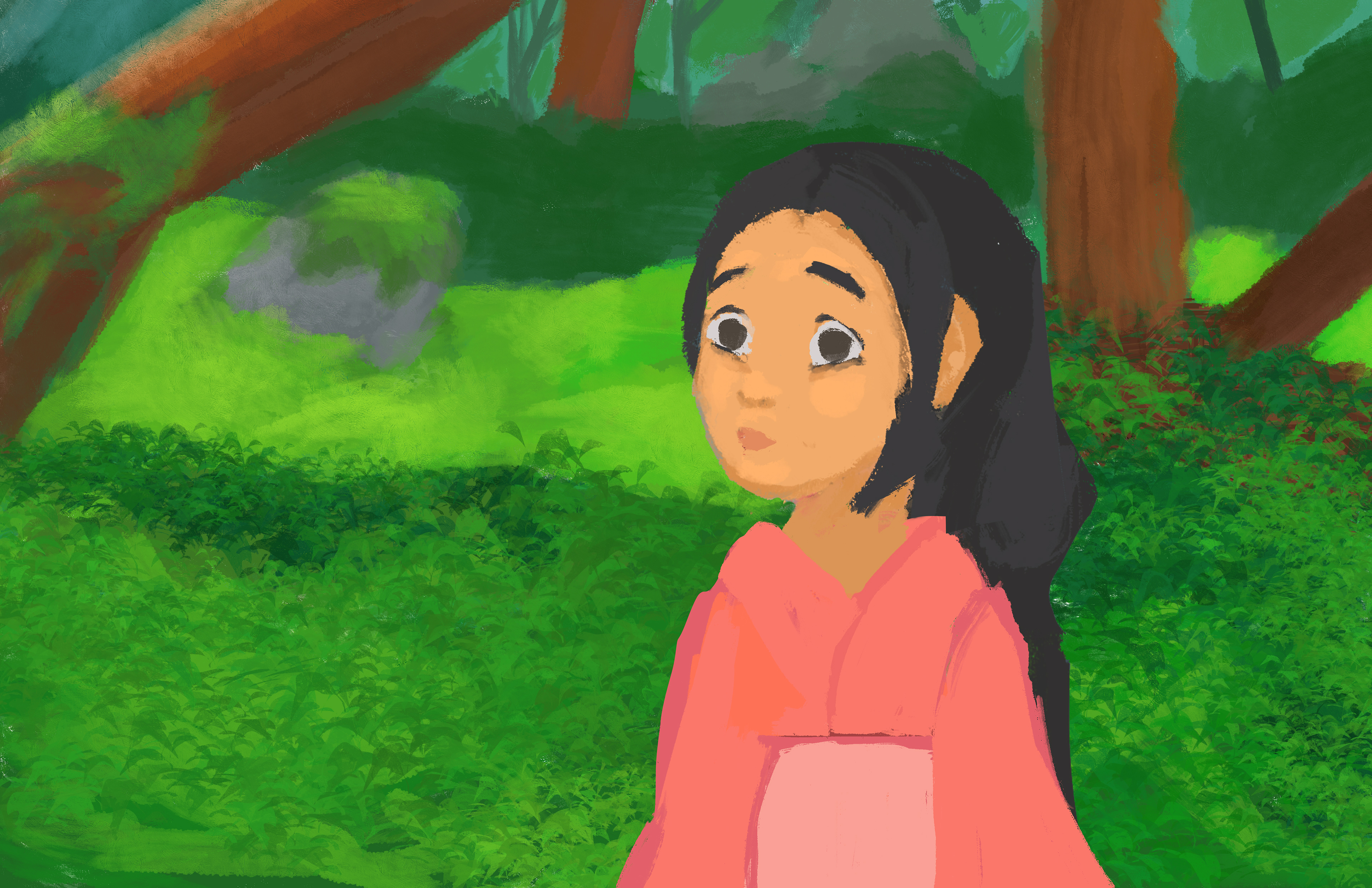 As she wandered among the trees, a strange sound made her pause.