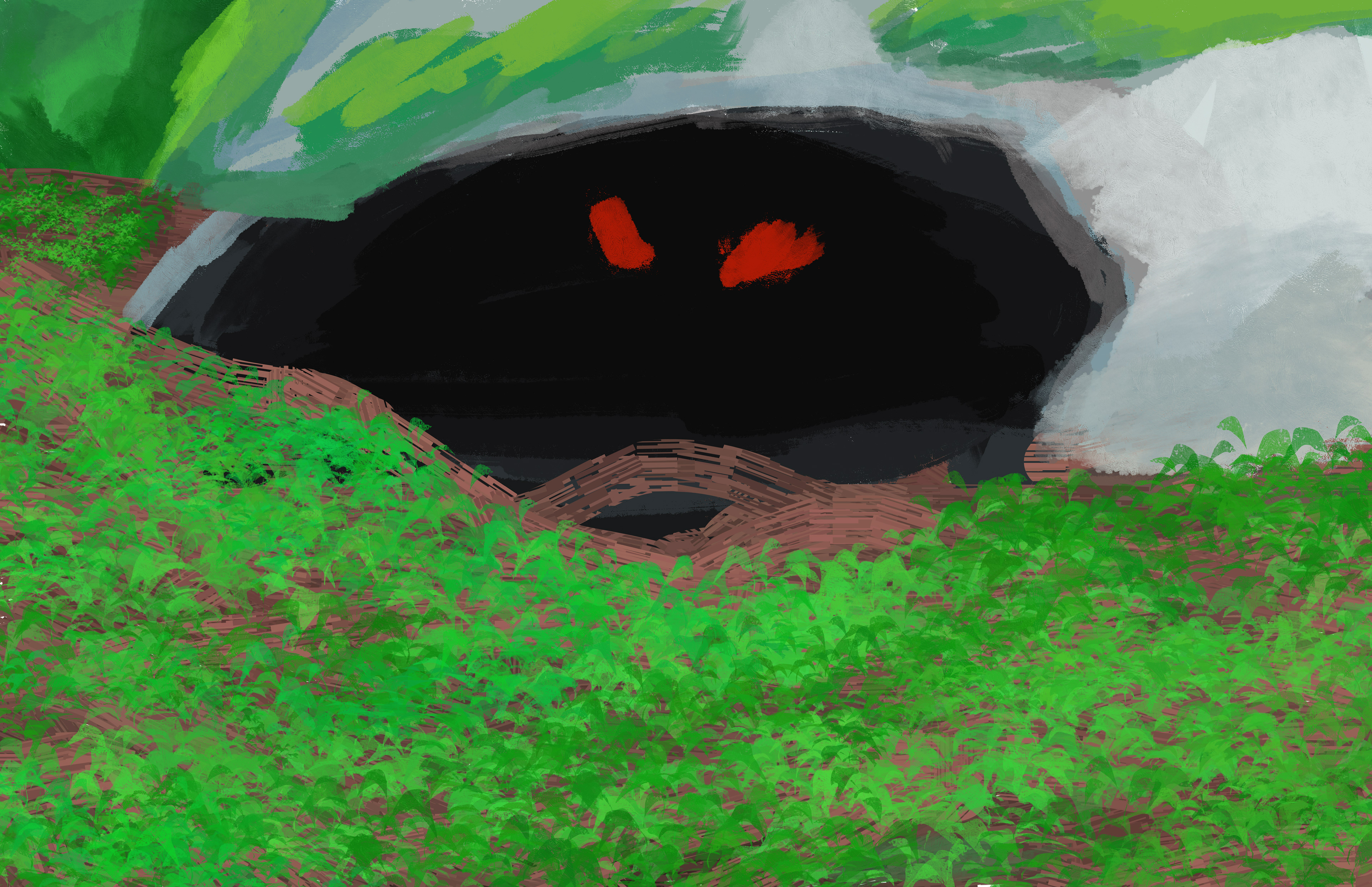 The girl glimpsed a startling shape lurking in the shadows. 