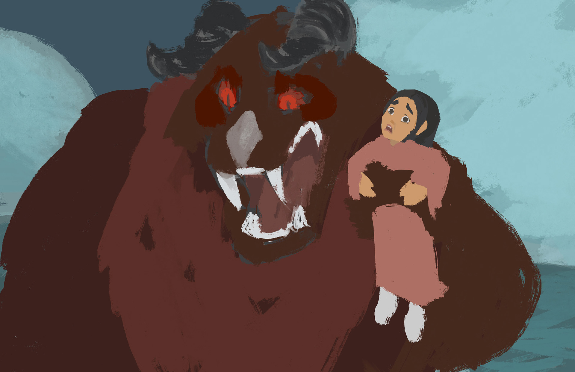 He arrived to find his daughter trapped in the creature’s grasp.