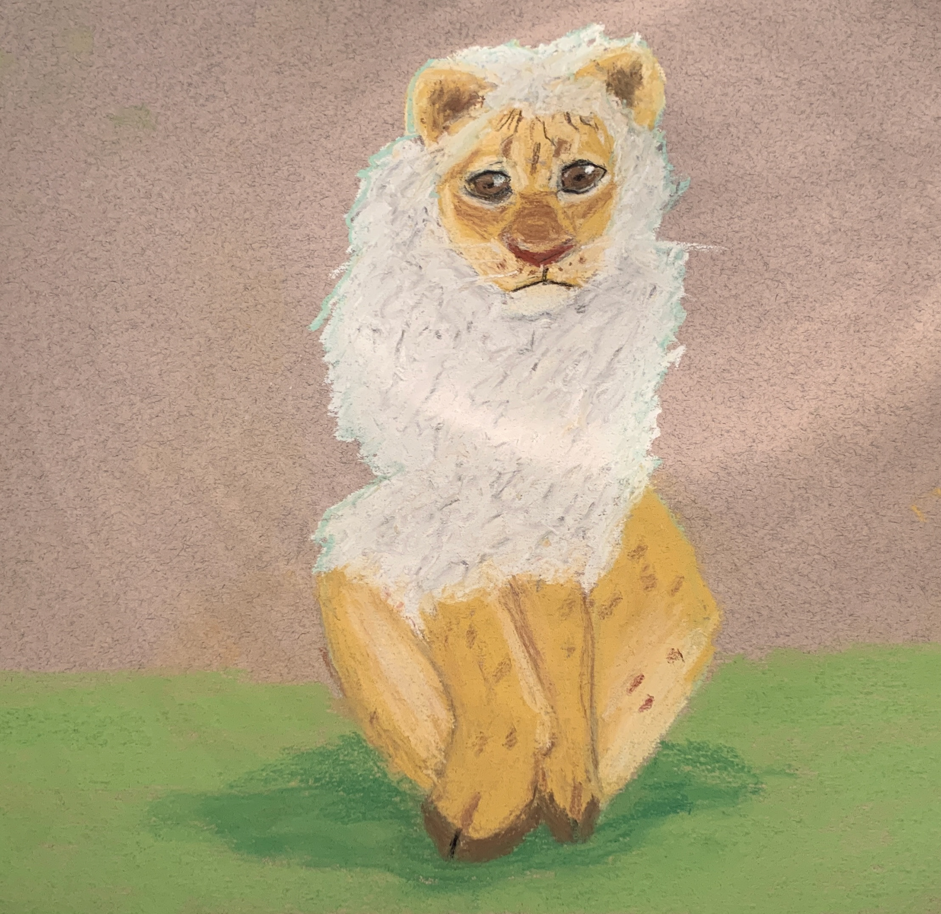 Lion-lamb - oil pastel drawing 