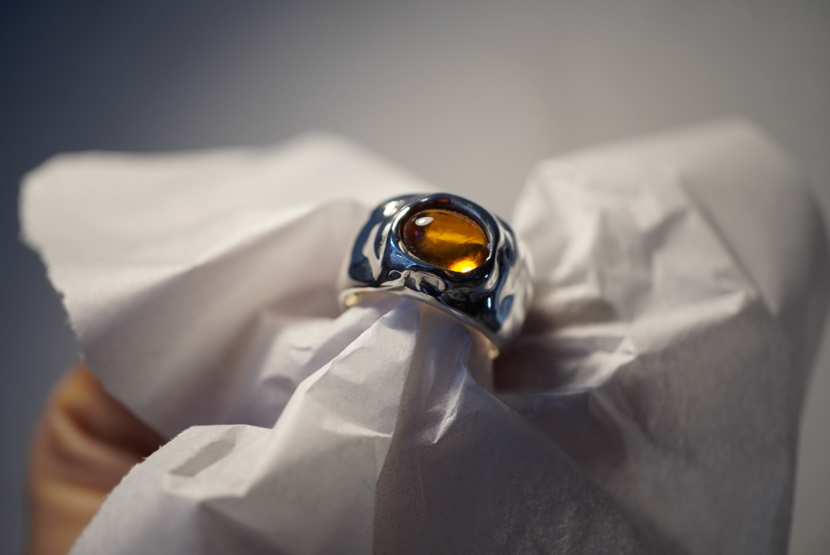 Custom Molten Ring with a Cabochon Citrine