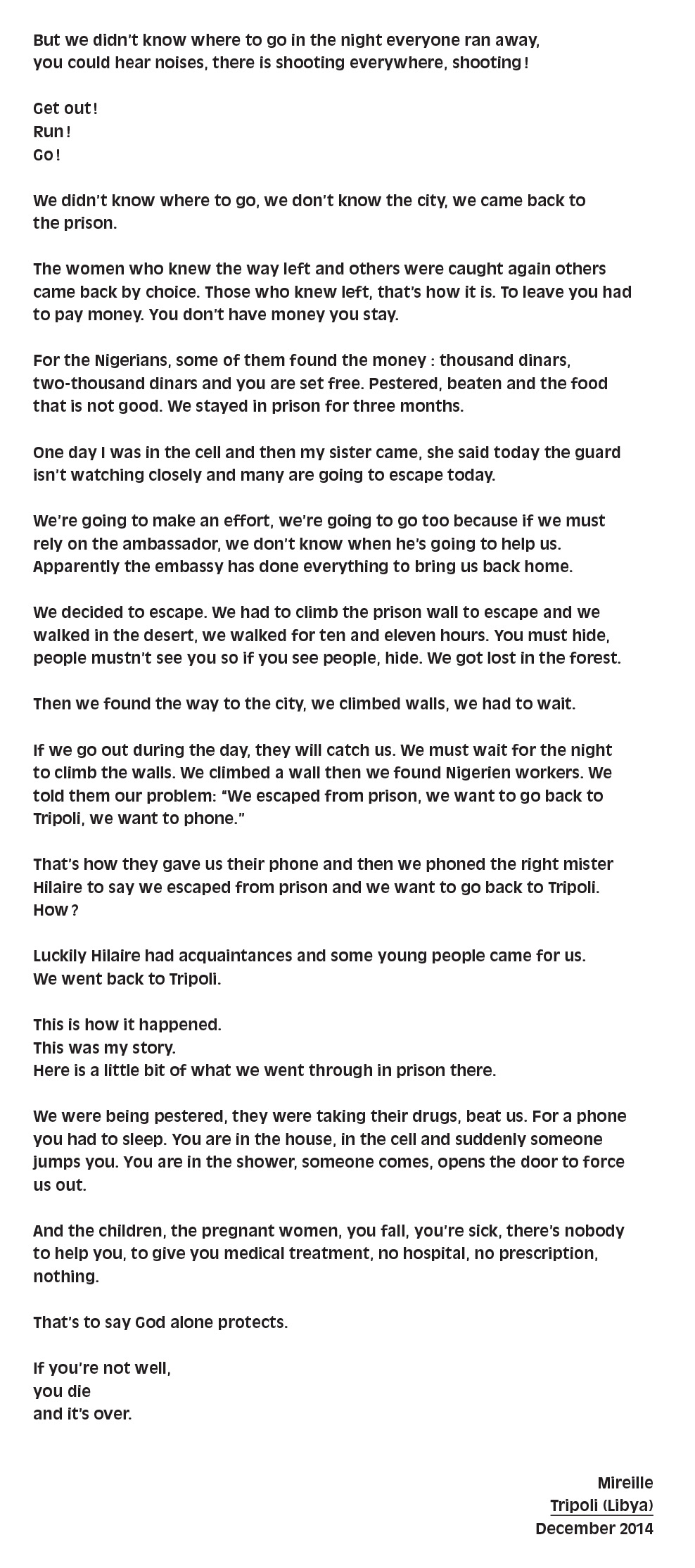 Testimony of Mireille, Tripoli (december 2014)