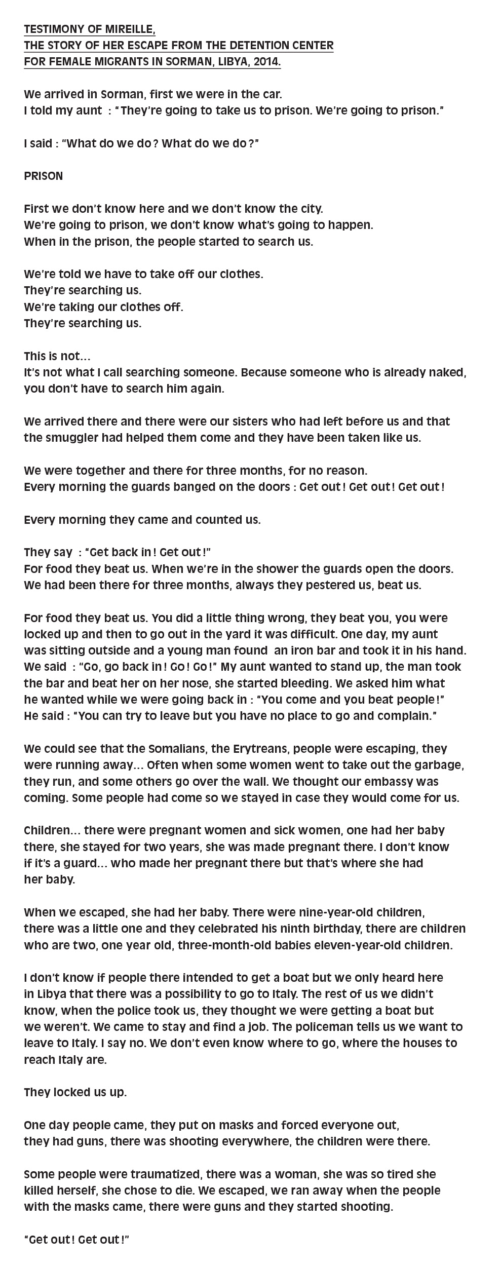 Testimony of Mireille, Tripoli (december 2014)