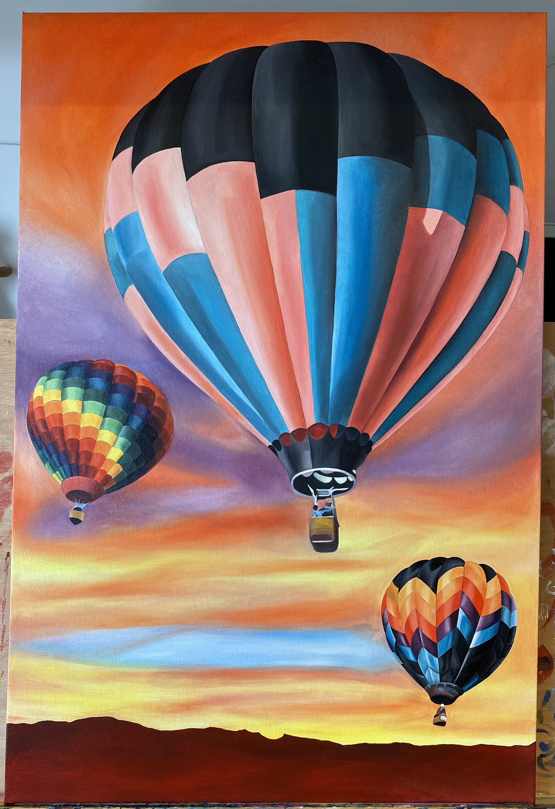 Air Balloon Flight - Oil and Acrylic on Canvas. Conveying a response to colour and liveliness for a commissioned piece.