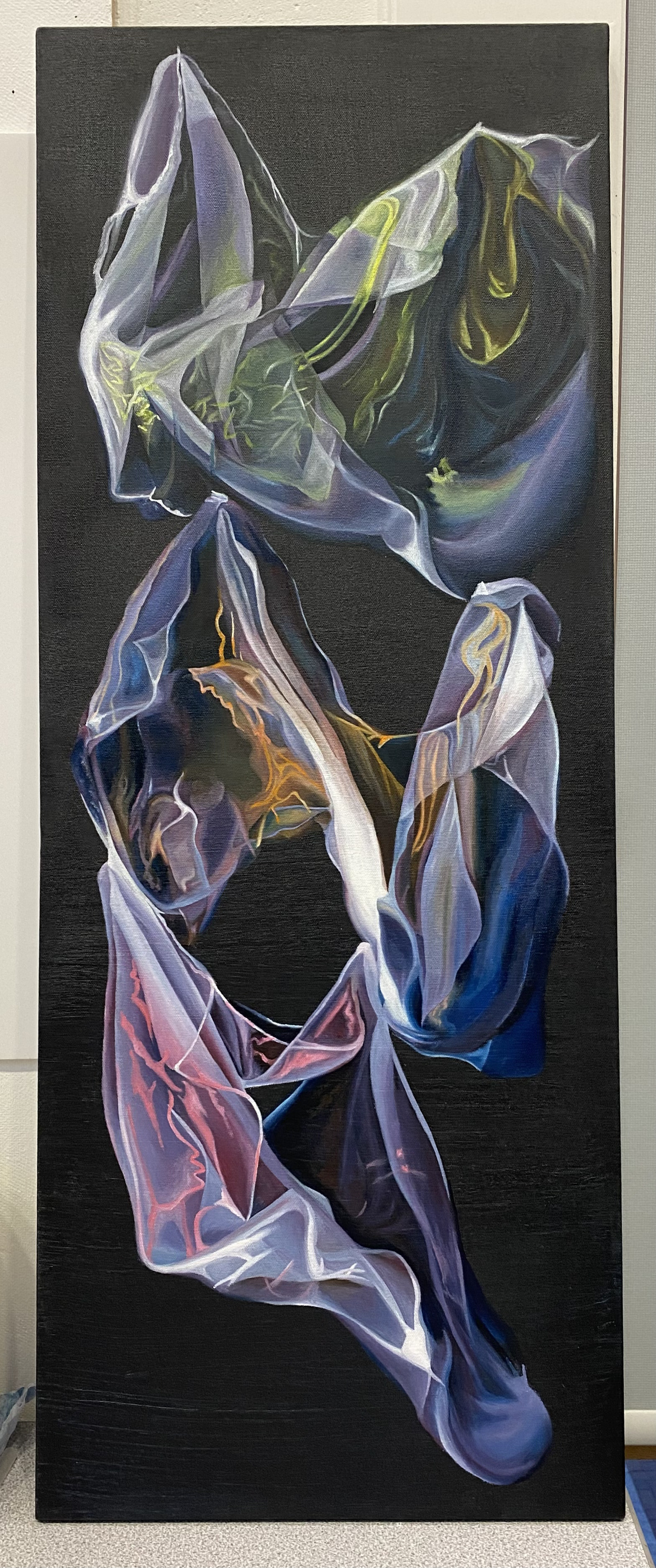 Falling Fabrics - Painted Response to Photography of Chiffon Fabric Floating in the Wind.