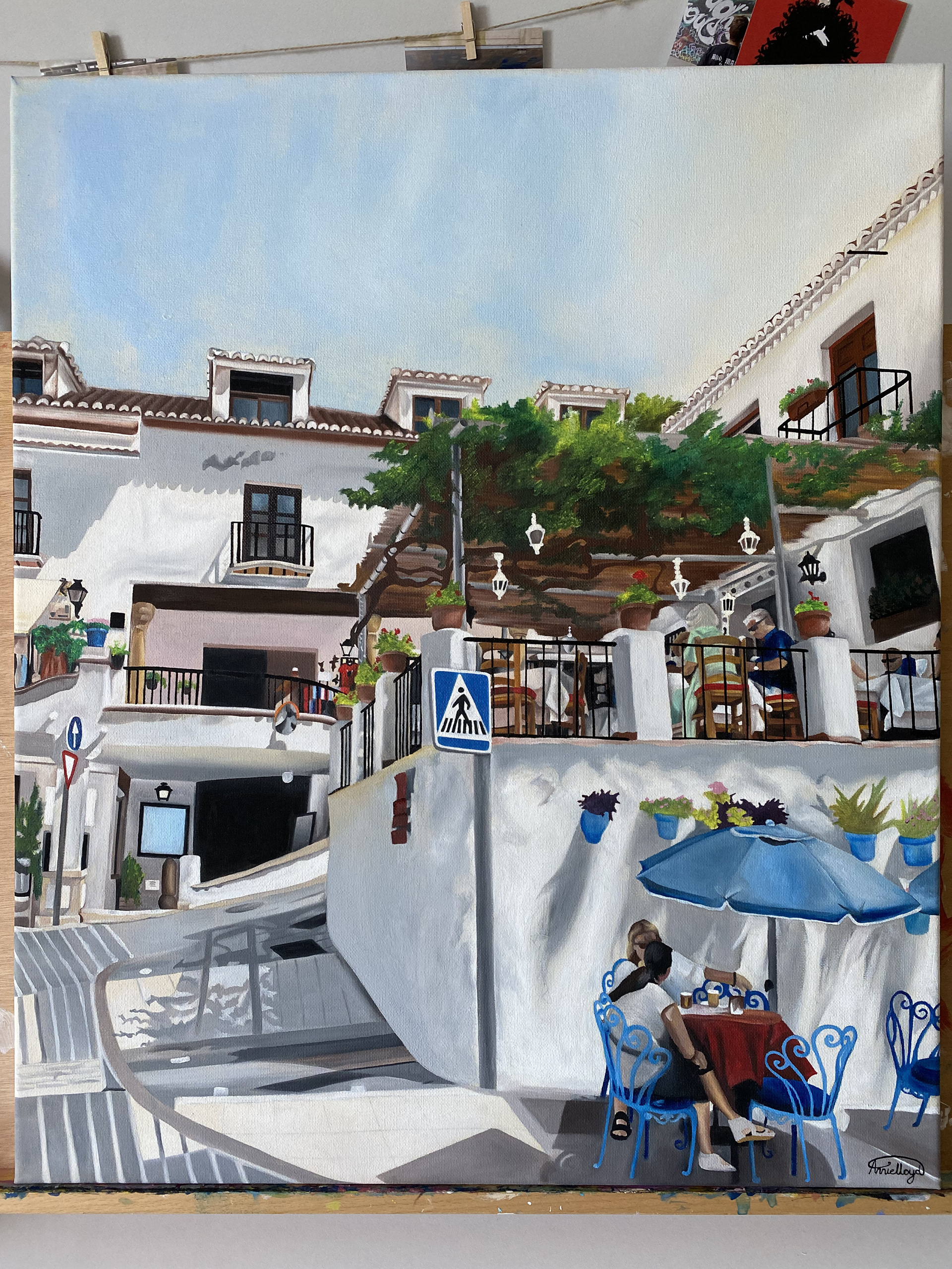 Mijas Corner - Stylised Oil on Canvas. Blocking Colours, Harsh Shadows