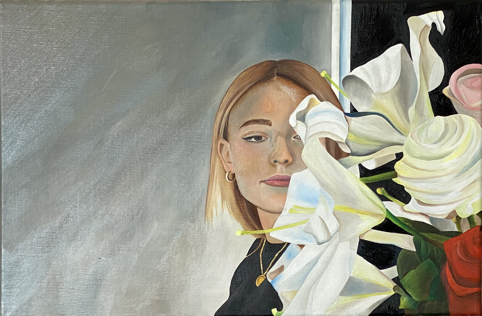 Girl and the Flowers - Oil and Gouache on Canvas. Life Painting and Photo Reference, 10 Hours.