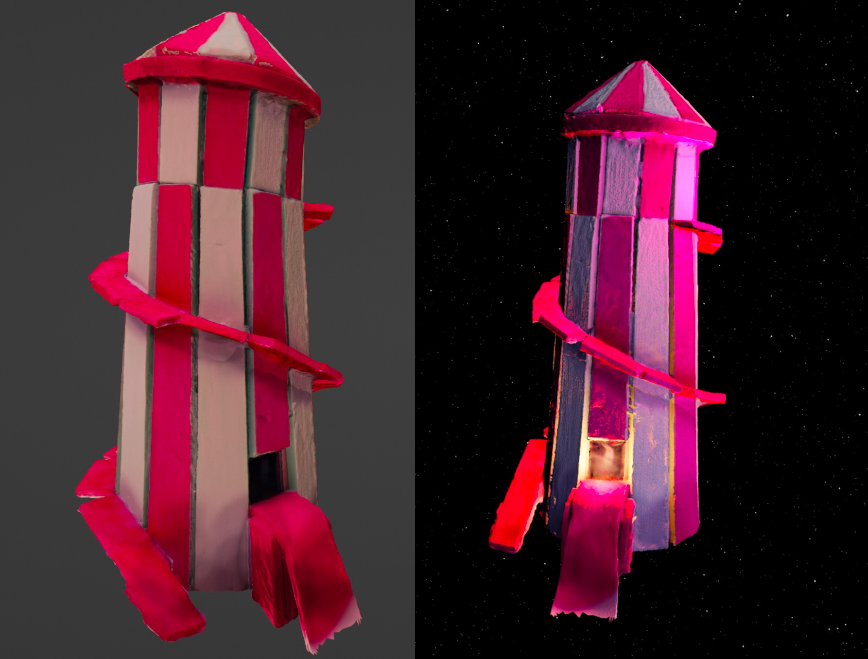 Foam Helter Skelter Models: digitally painted, enhanced with digital lighting