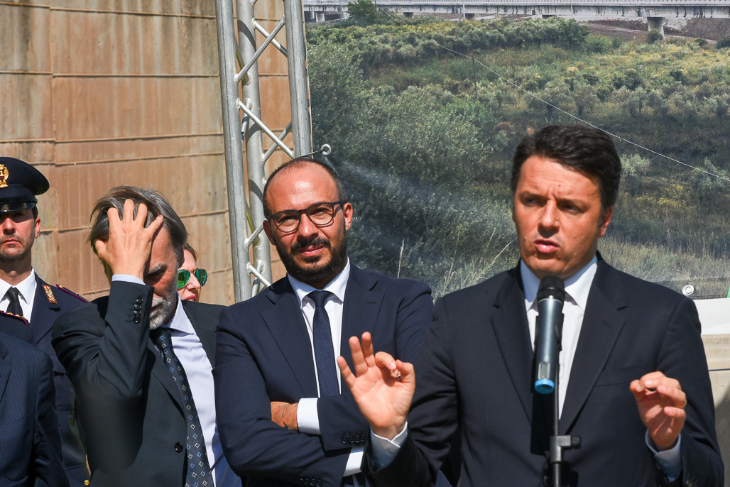 Graziano Del Rio, Davide Faraone, Matteo Renzi. Inaugurazione viadotto Himera autostrada PA-CT. 2016