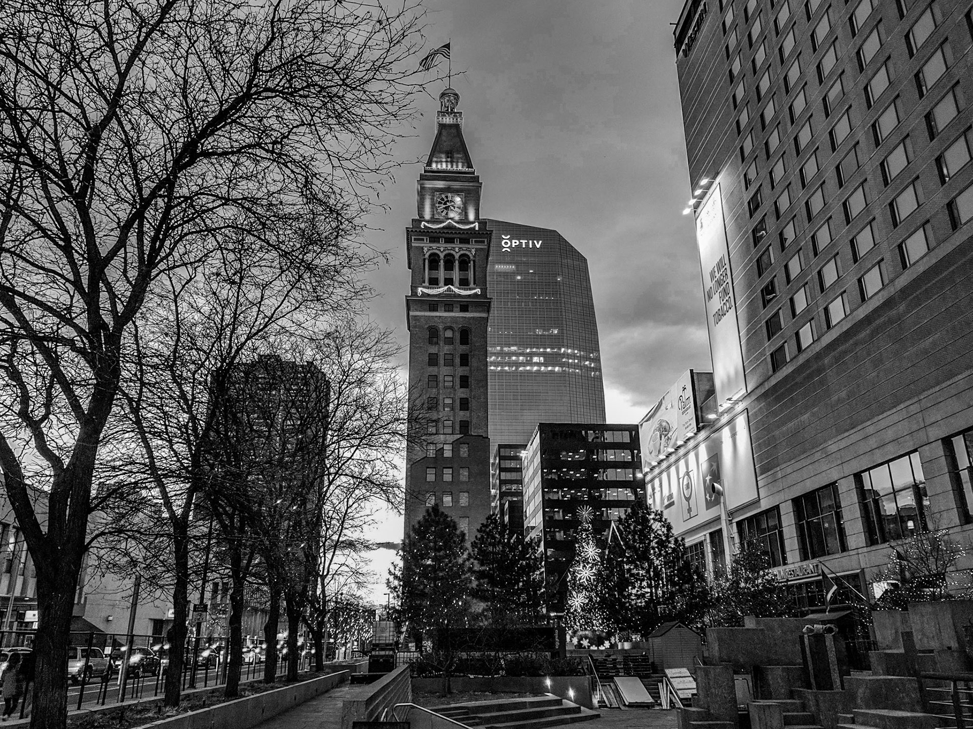 Brooks Tower, 1144 15th St, and the Daniels and Fisher Tower look Over Denver's 16th Street Mall
