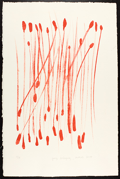 «Junquillos de  ñadi», variation en rouge, 2017. Lithographie originale sur papier d’un format total de 32x 50cm . Numérotée de 1 de 1 et signée au crayon par l'artiste.
