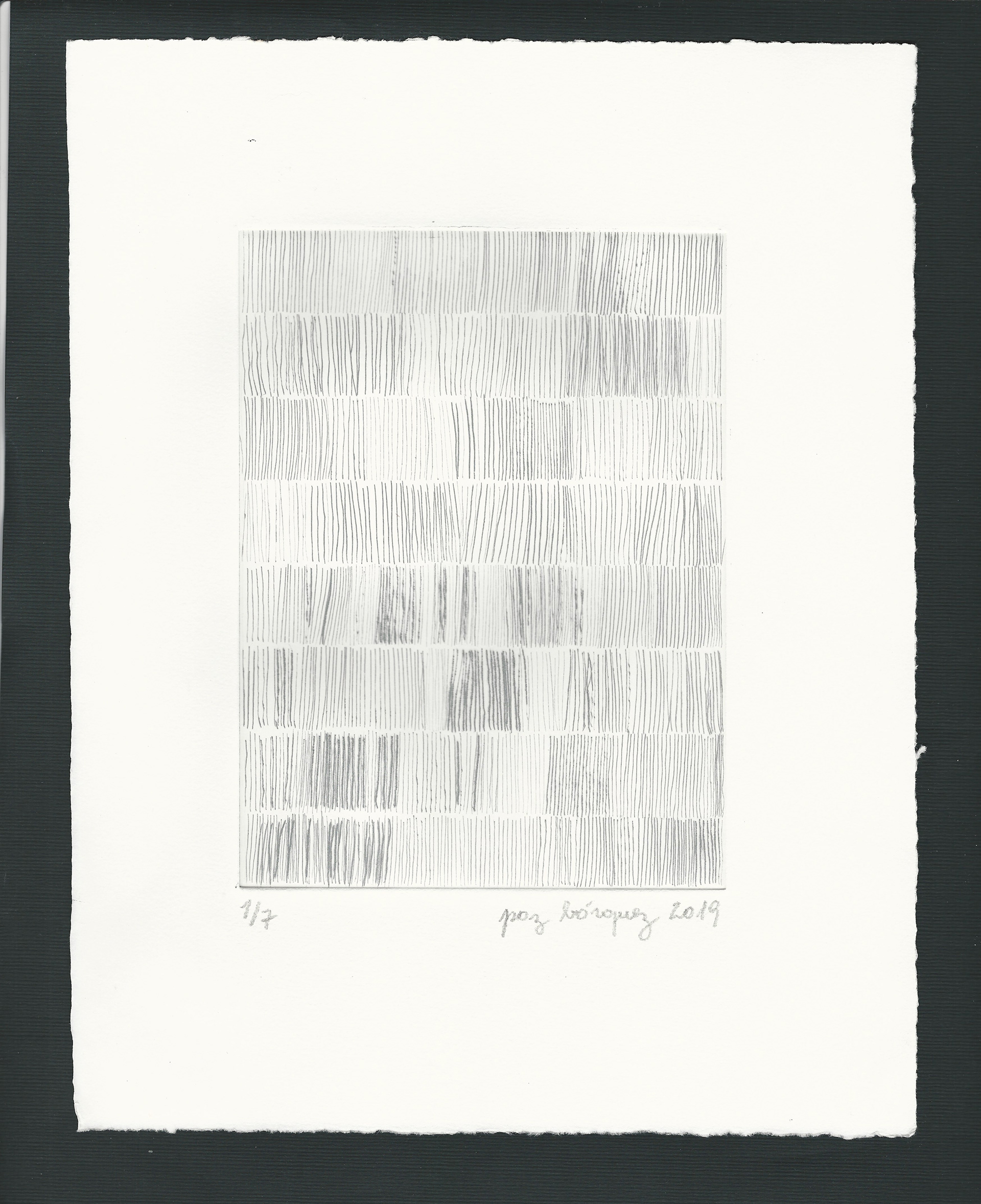 «Cadence», 2019. Gravure originale pointe sèche, plaque de cuivre 15 X 20 cm. sur papier d’un format total de 25 x 33 cm. Numérotée 1 de 7 et signée au crayon par l'artiste. Impression: Moret Imprimeur, Paris.