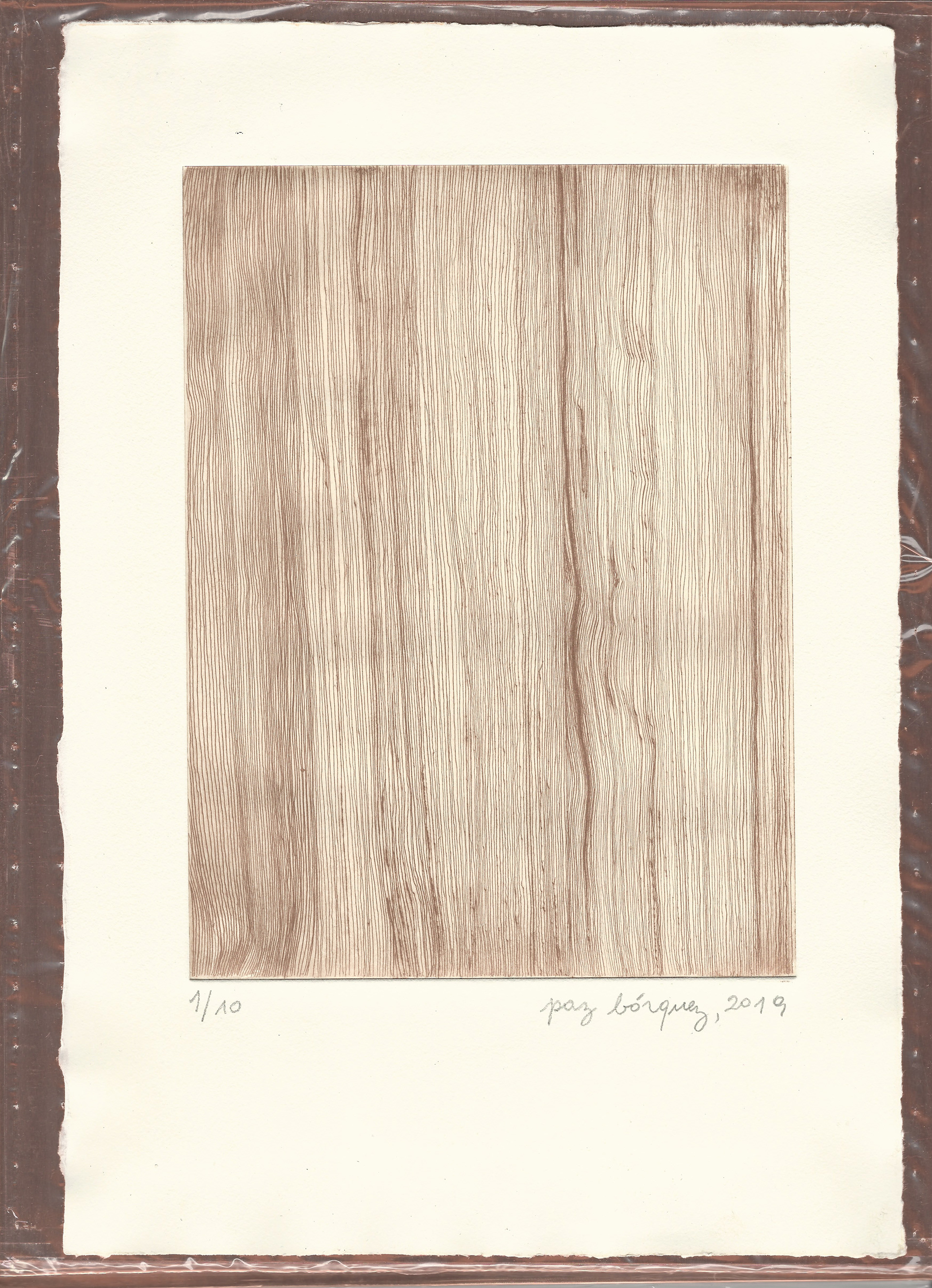 «Une ligne après l’autre», 2019. Gravure originale pointe sèche, plaque de cuivre 19,5 x 26 cm. sur papier d’un format total de 30 x 40 cm. Numérotée 1 de 10 et signée au crayon par l'artiste. Impression par l’artiste, Paris.