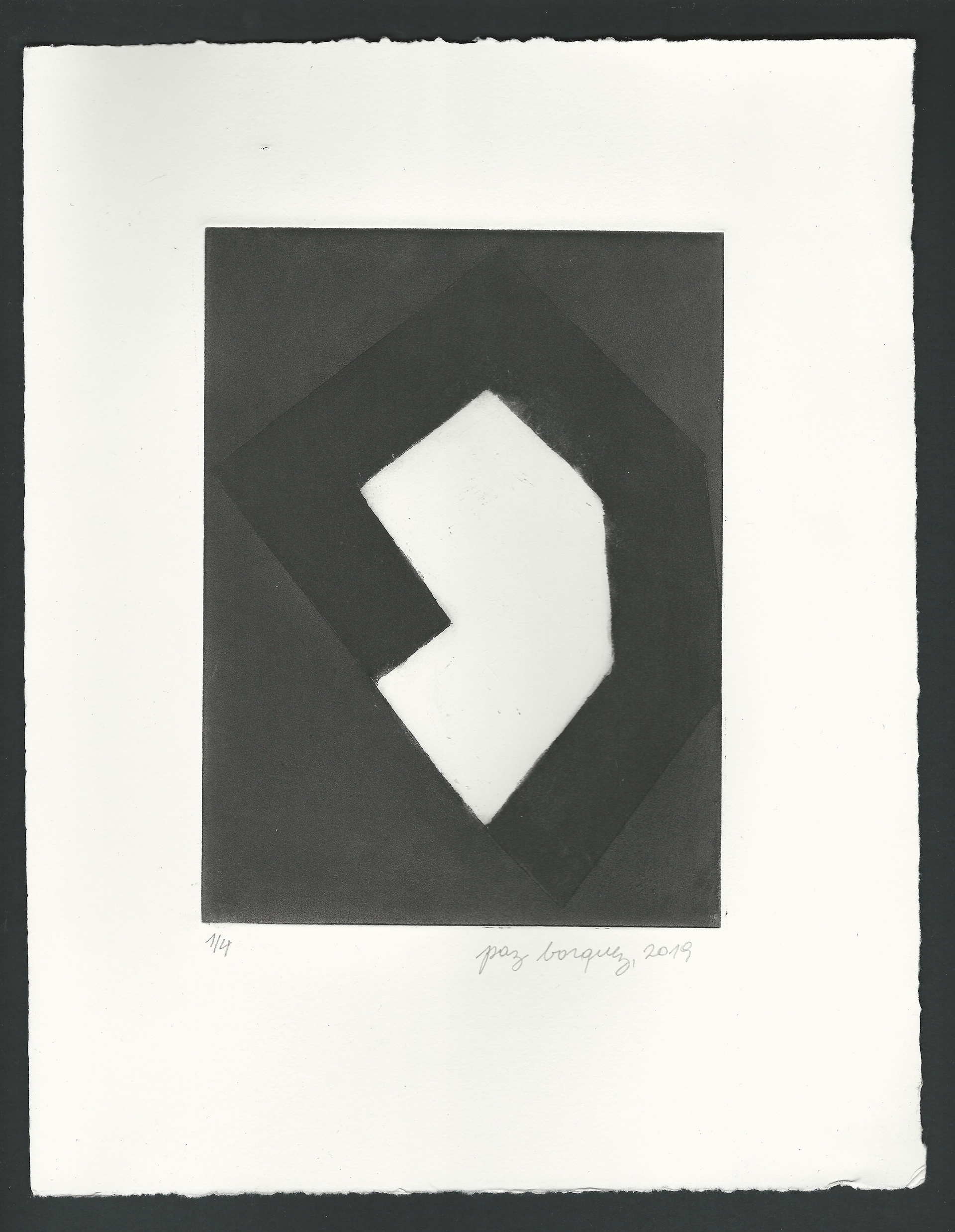 «Le défaut, un éloge III», 2018. Gravure originale au carborundum, plaque de zinc 15 X 20 cm. sur papier d’un format total de 25 x 33 cm. Numérotée 1 de 4 et signée au crayon par l'artiste. Impression: Moret Imprimeur, Paris.