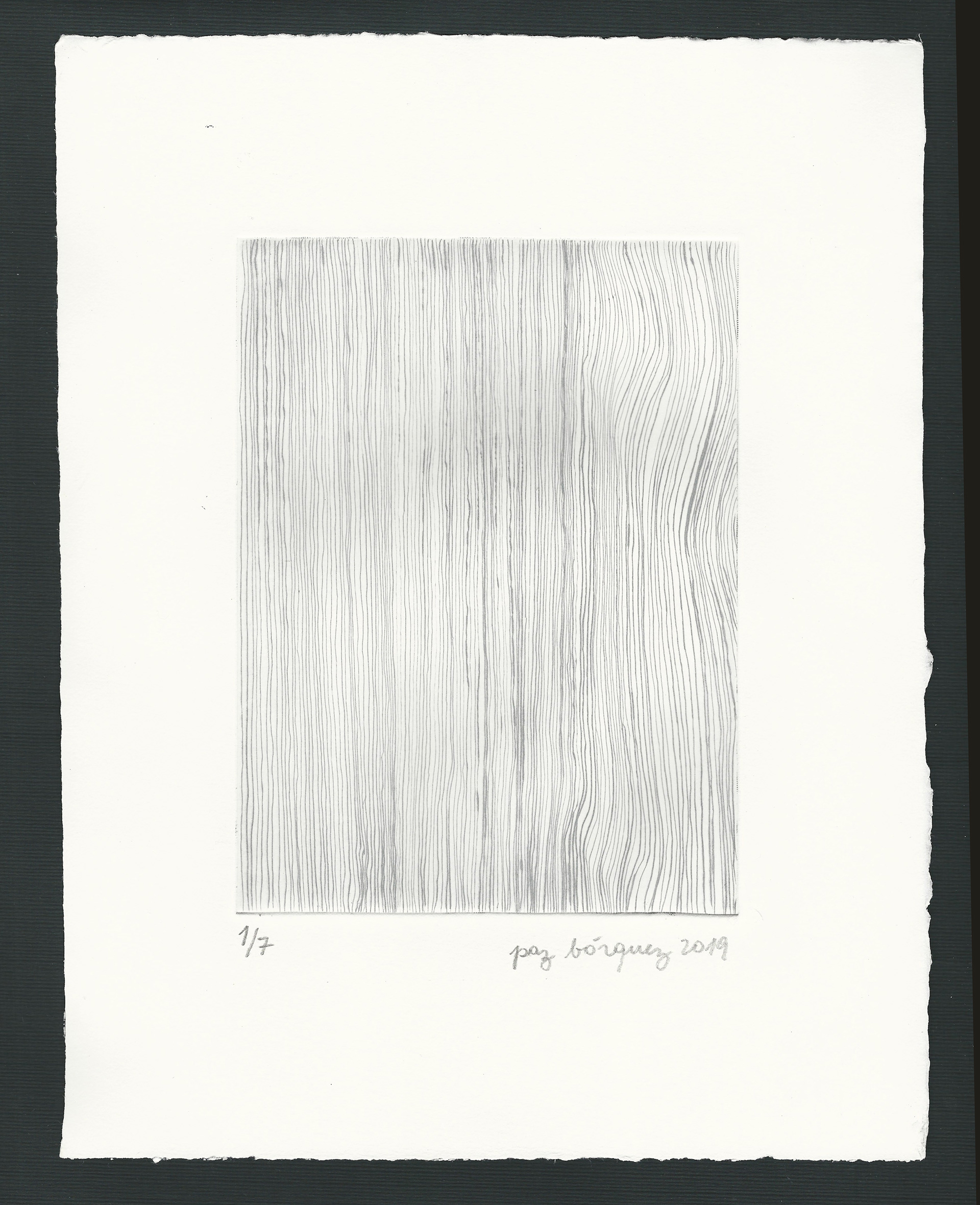«Entre lignes», 2019. Gravure originale pointe sèche, plaque de zinc 15 X 20 cm. sur papier d’un format total de 25 x 33 cm. Numérotée 1 de 7 et signée au crayon par l'artiste. Impression: Moret Imprimeur, Paris.