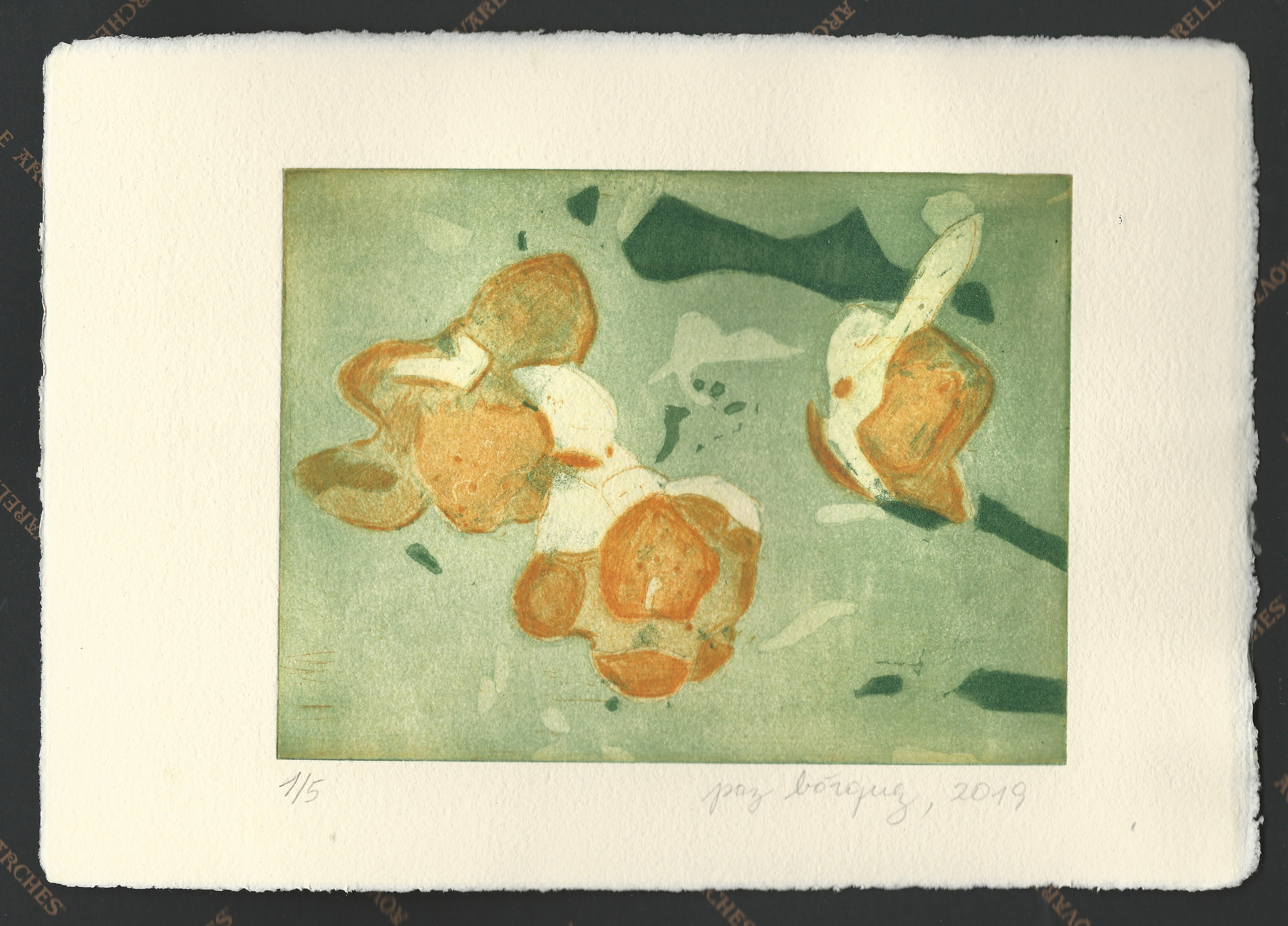 «Fleurs de thé», 2019. Gravure originale aquatinte, plaque de cuivre 15 X 20 cm. sur papier d’un format total de 21 x 30 cm. Numérotée 1 de 5 et signée au crayon par l'artiste. Impression par l’artiste.