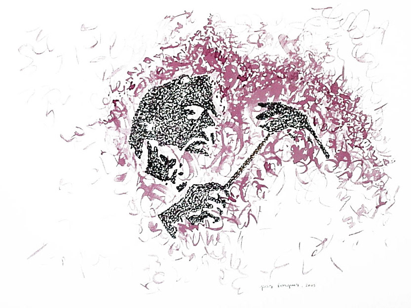 L'homme à la baguette magique 2, encre sur papier: 36x48