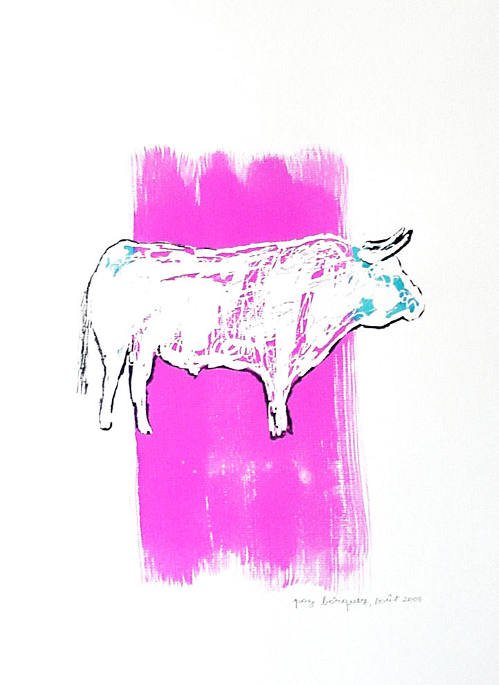 Taureau rose, encre sur papier: 36x48