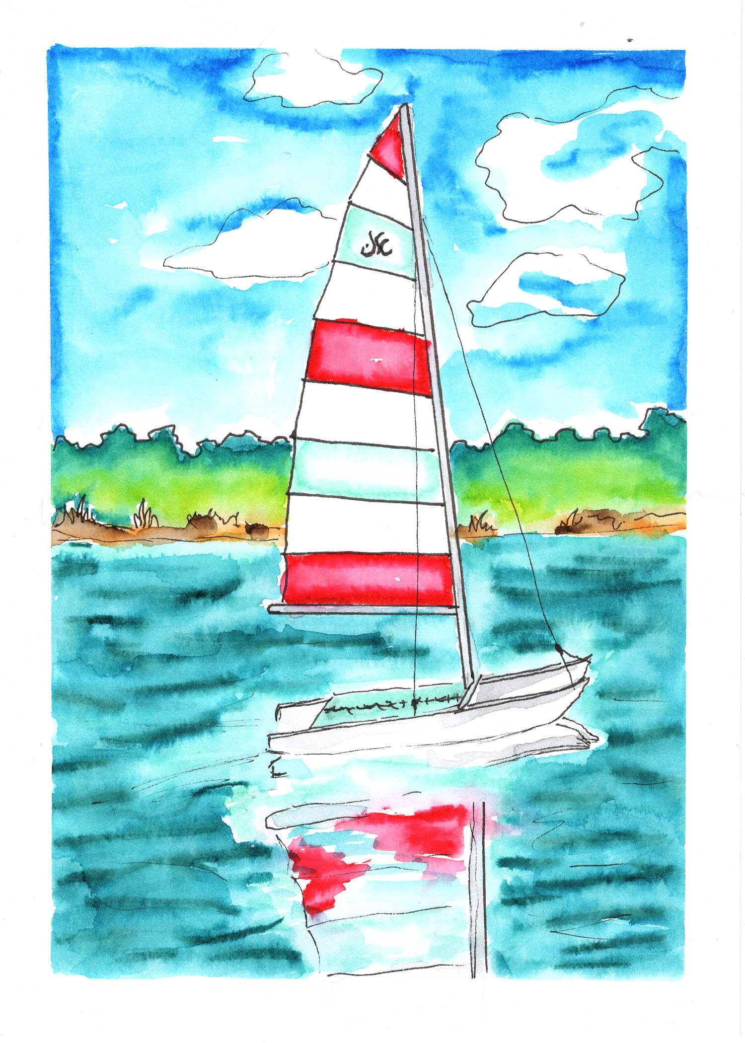 Watercolor 5x7 Hobie Cat