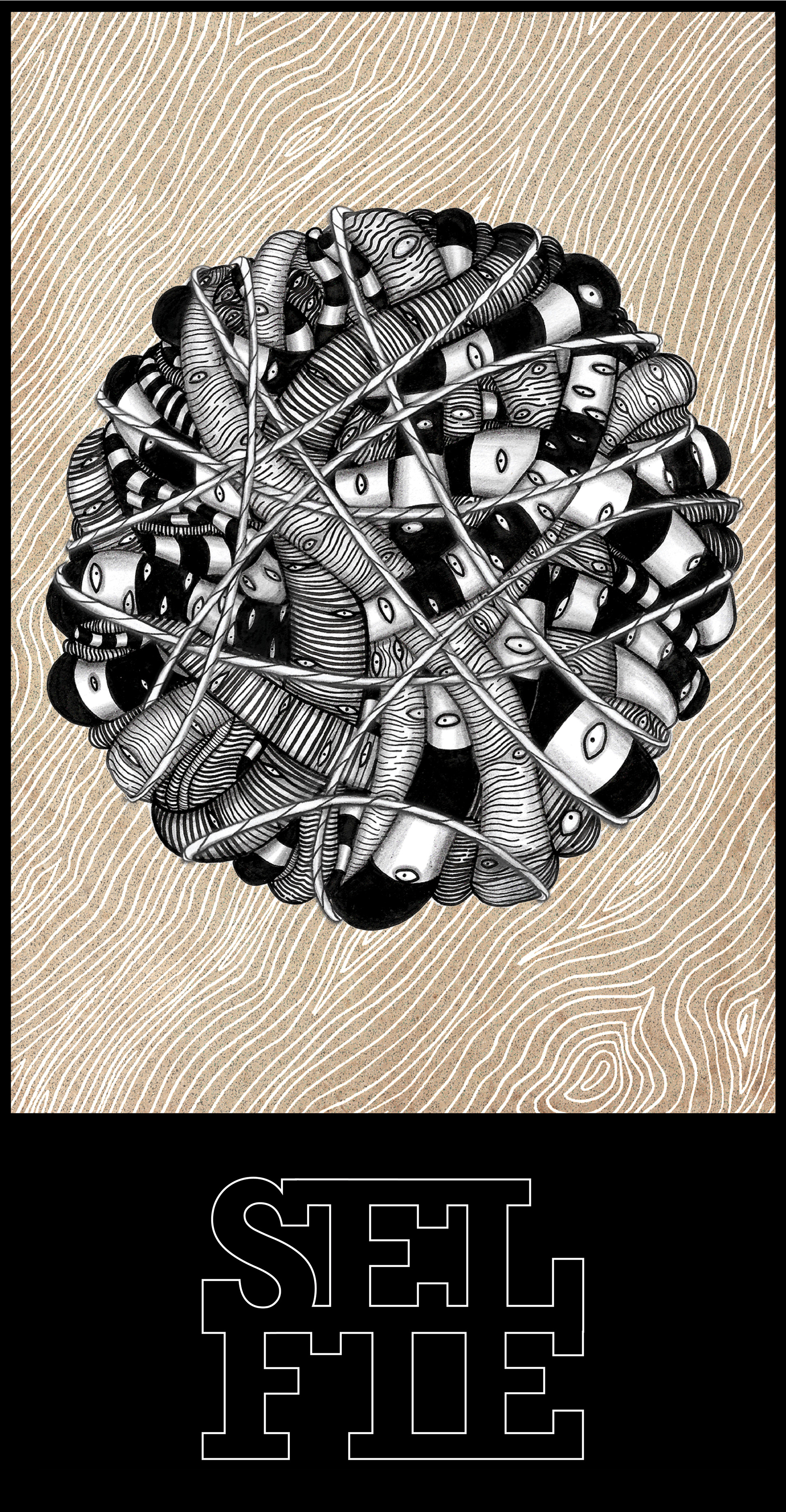 ,,Selfie" 2019, Ilustracja na sklejce drewnianej, 40 x 80 cm