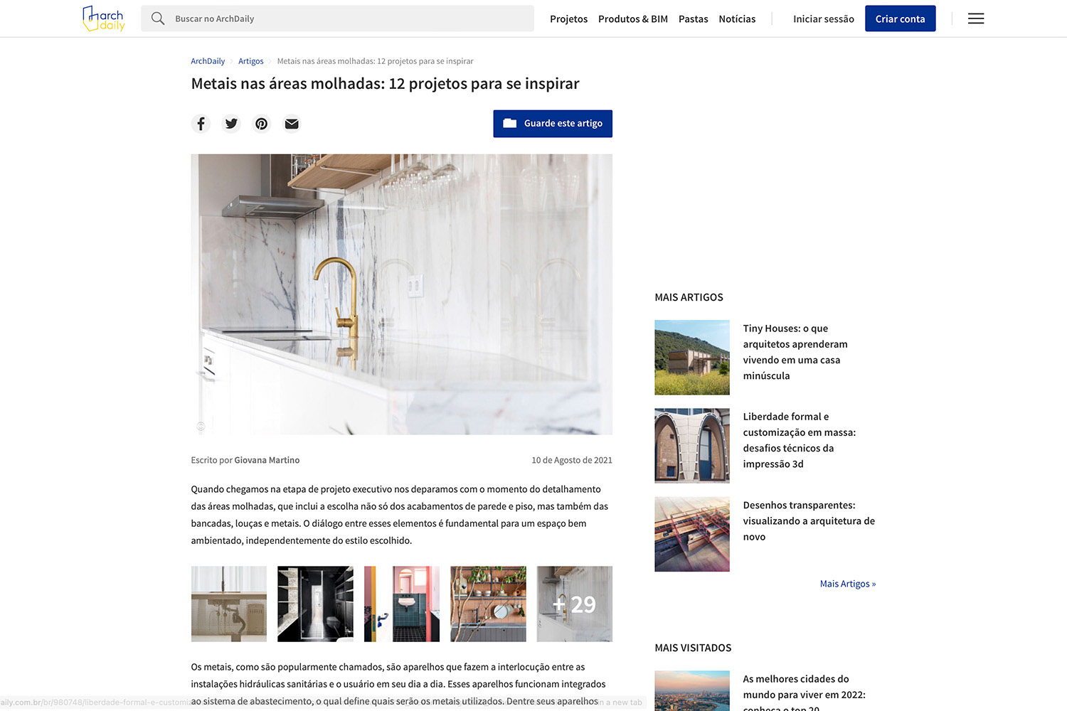 Archdaily - Metais nas areas molhadas