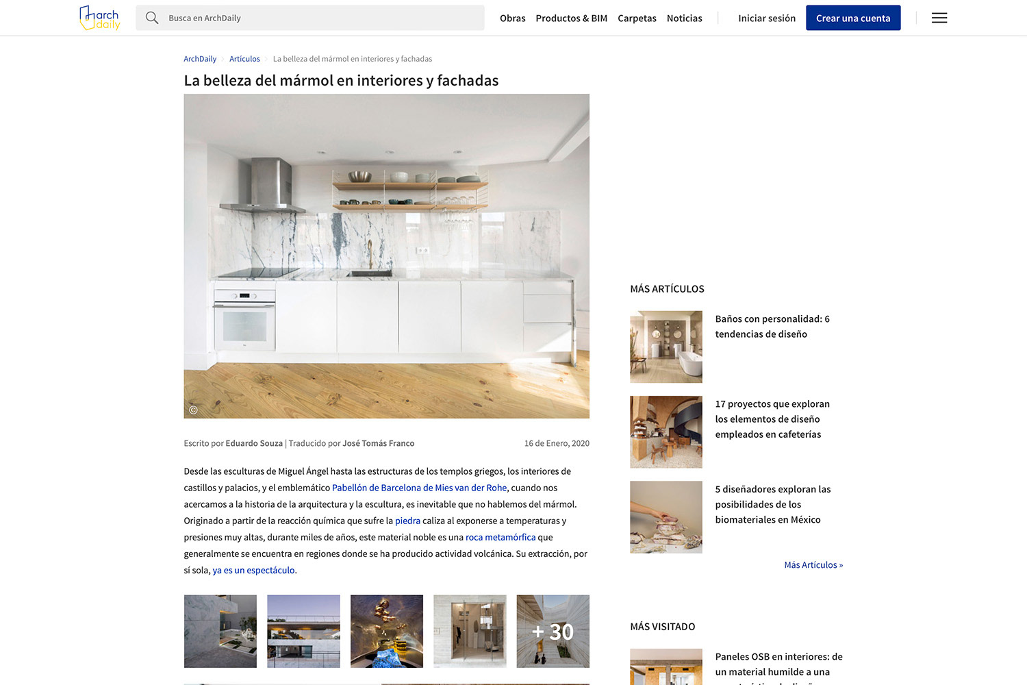 Archdaily - La belleza del marmol en interiores