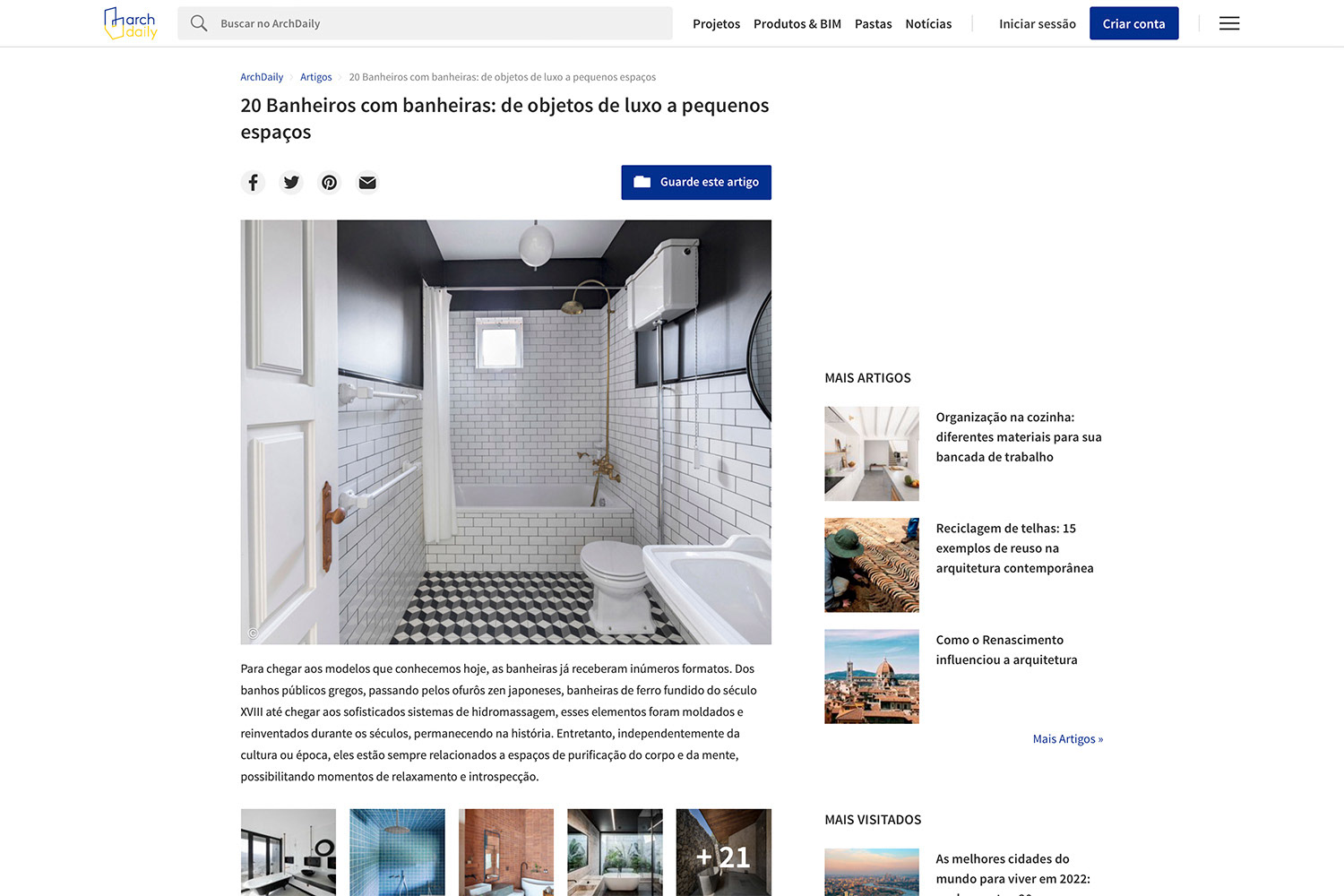 Archdaily - 20 banheiros com banheiras