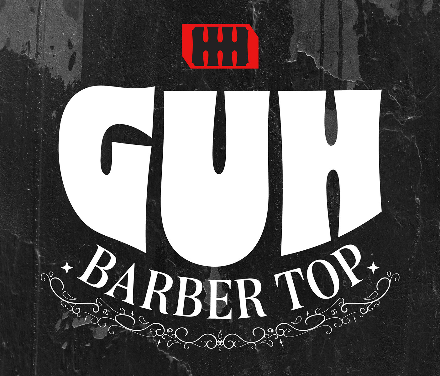 Logotipo completo e símbolo isolado desenvolvidos para Guh Barber Top, com design moderno e impactante voltado ao público jovem e urbano.