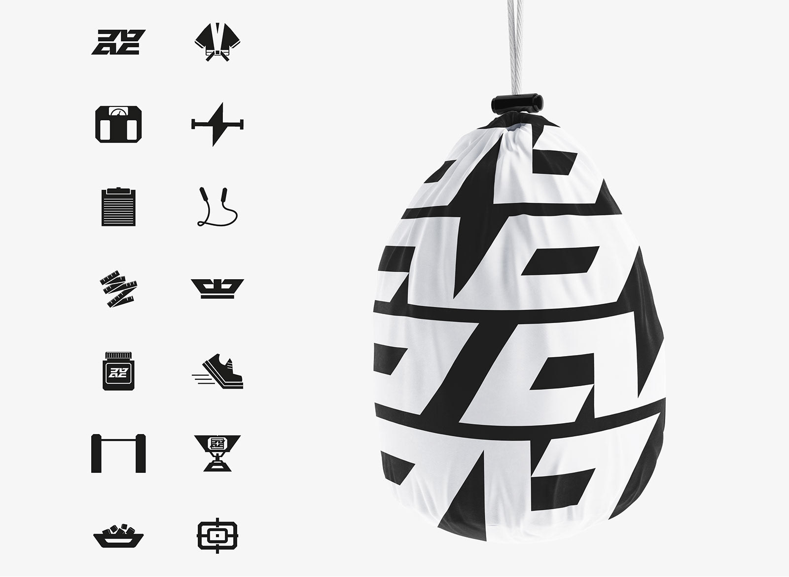 Mochila personalizada com a identidade da marca e ícones proprietários da identidade.