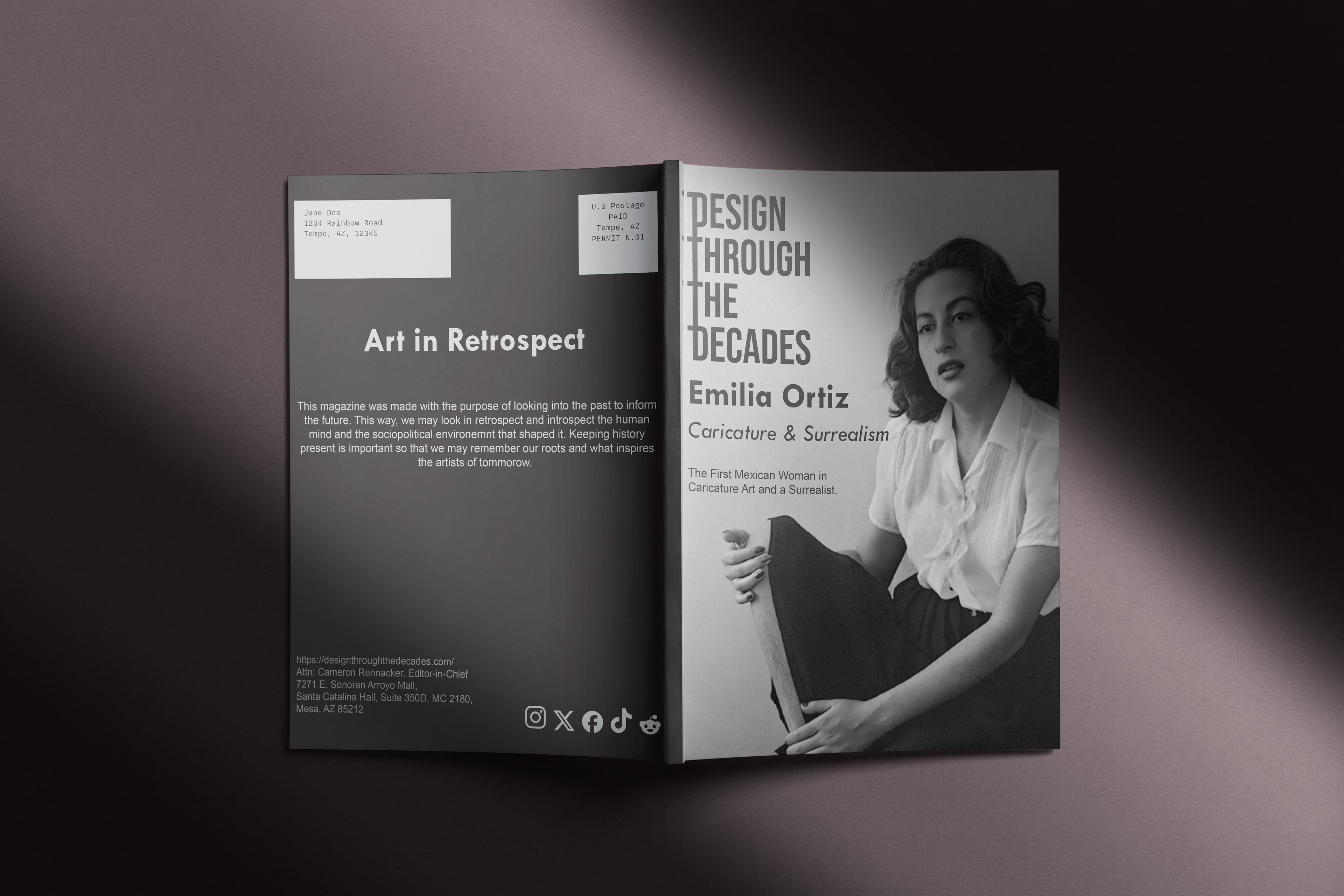 Cover and Back cover of Emilia Ortiz Magazine with Information relating to the magazine itself