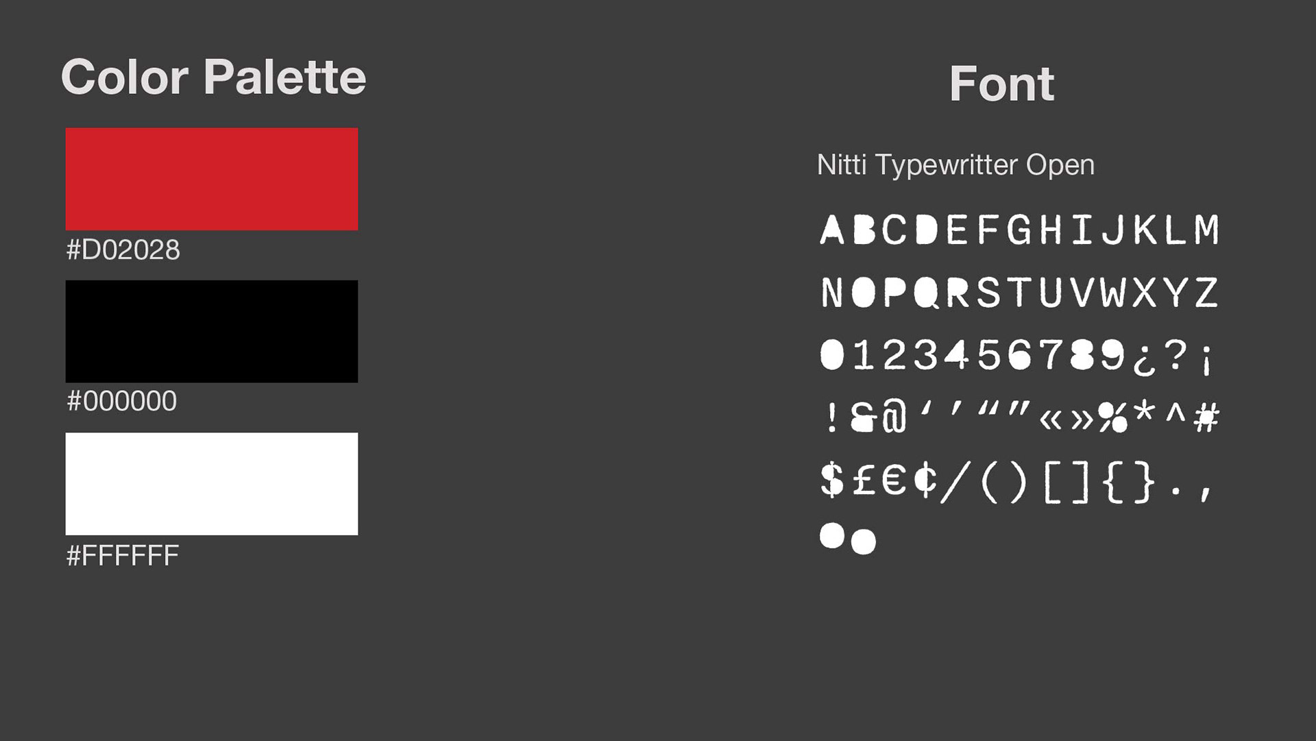 Color Palette and Font Utilized