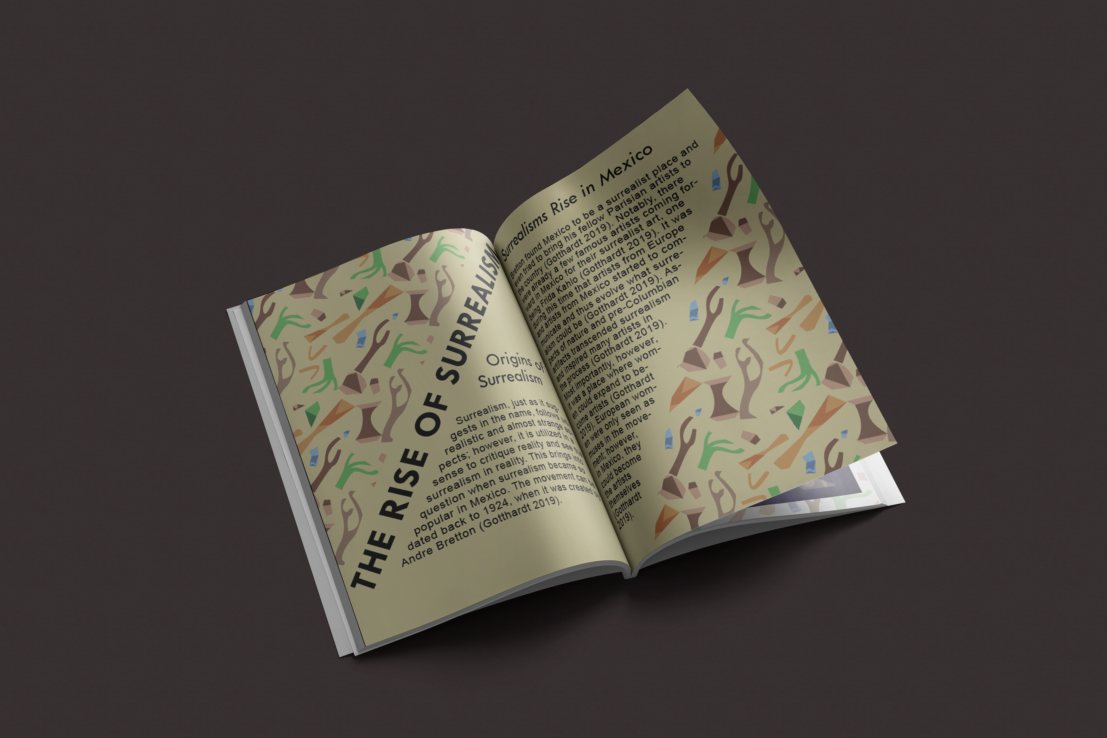 Inside look of magazine, specifically the pages about the rise of surrealism in Mexico