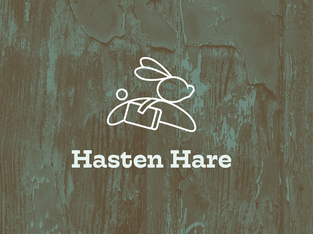 Hasten Hare Logo in front of a Wooden Texture Background