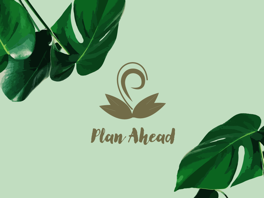 Plan Ahead Logo with plants across left and right corner