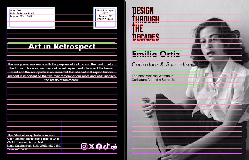 Work In Progress of Front and Back cover, with grids present for layout purposes