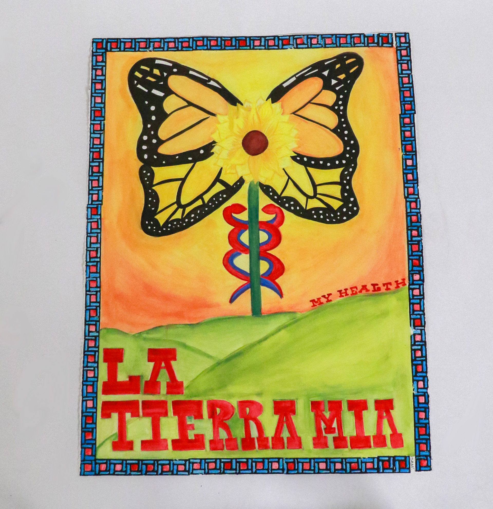 La Tierra Mia, My Health (2024), gouache and linoleum print on stonehenge