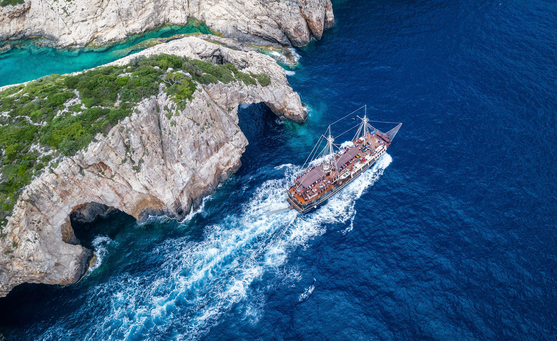 Korakonissi with a Pirate Ship Photobomb