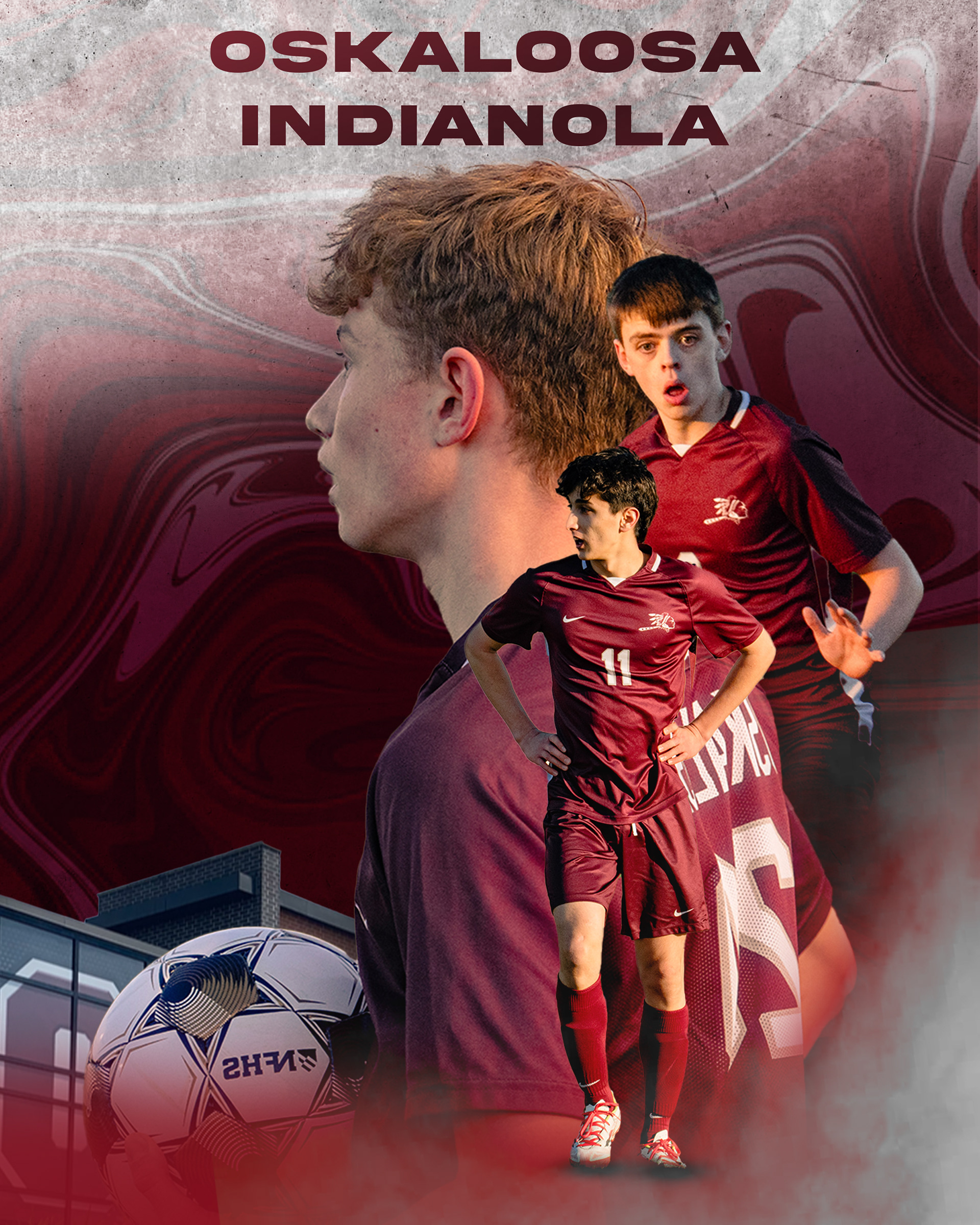 I used Photoshop to create this. To create the funky background, I created a text box consisting of "GAMEDAY" and used the warp tool to swirl it and completely disort it.