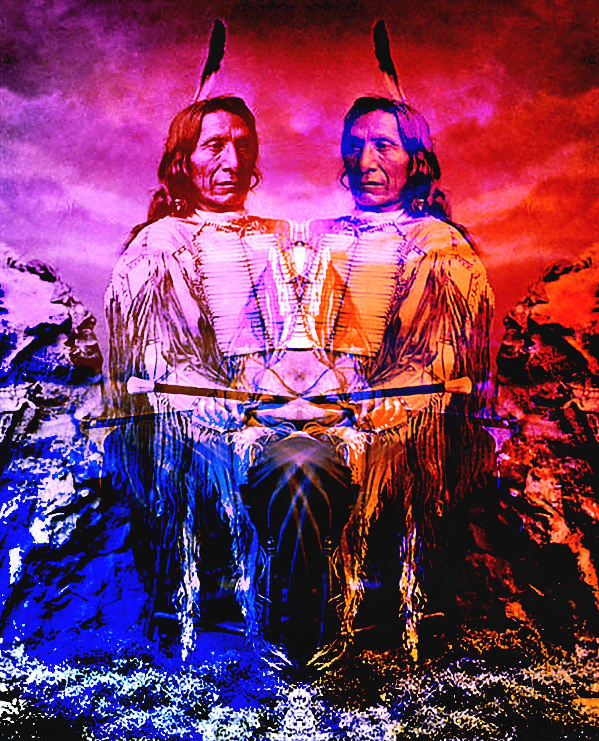 Double exposure artwork of Red Cloud, Chief of the Oglala Sioux