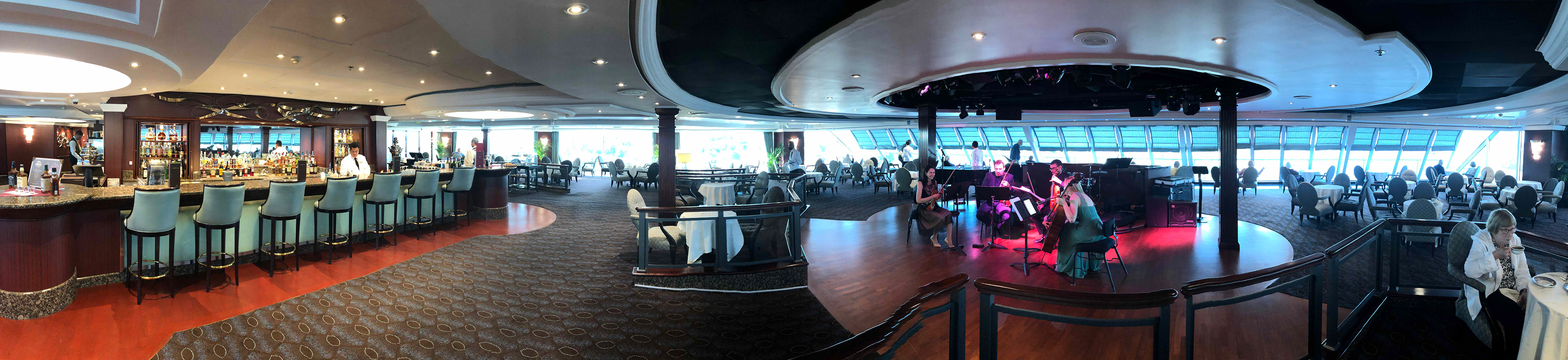 Aboard Ship. Tea and chamber music in the bar on deck 10 forward