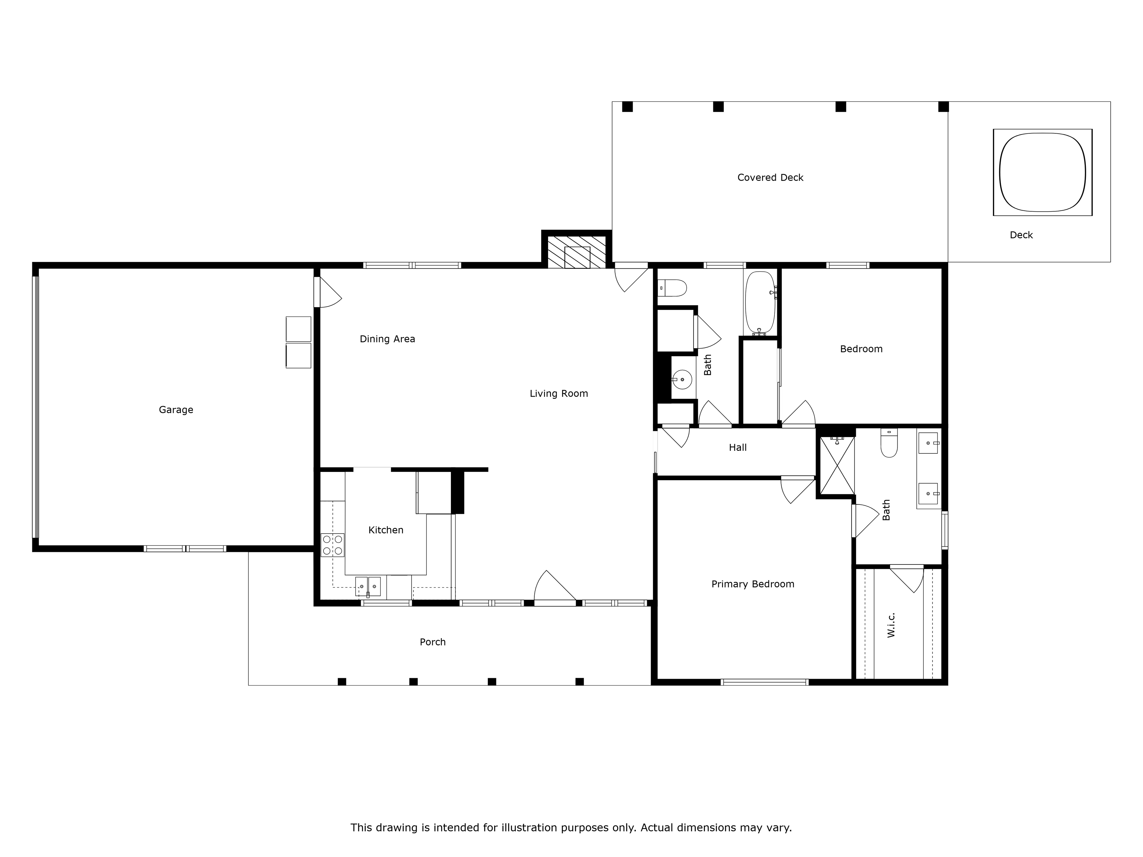 Floor plan with fixed furniture and appliances