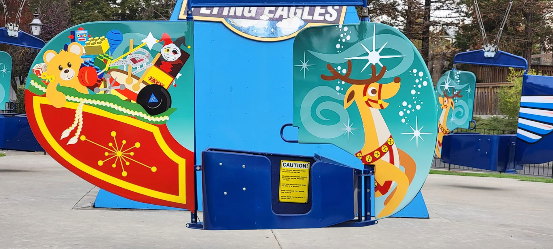 Seasonal Overlay for a "Flying Scooters" ride - the challenge was to make these look like reindeer and sleighs flying about